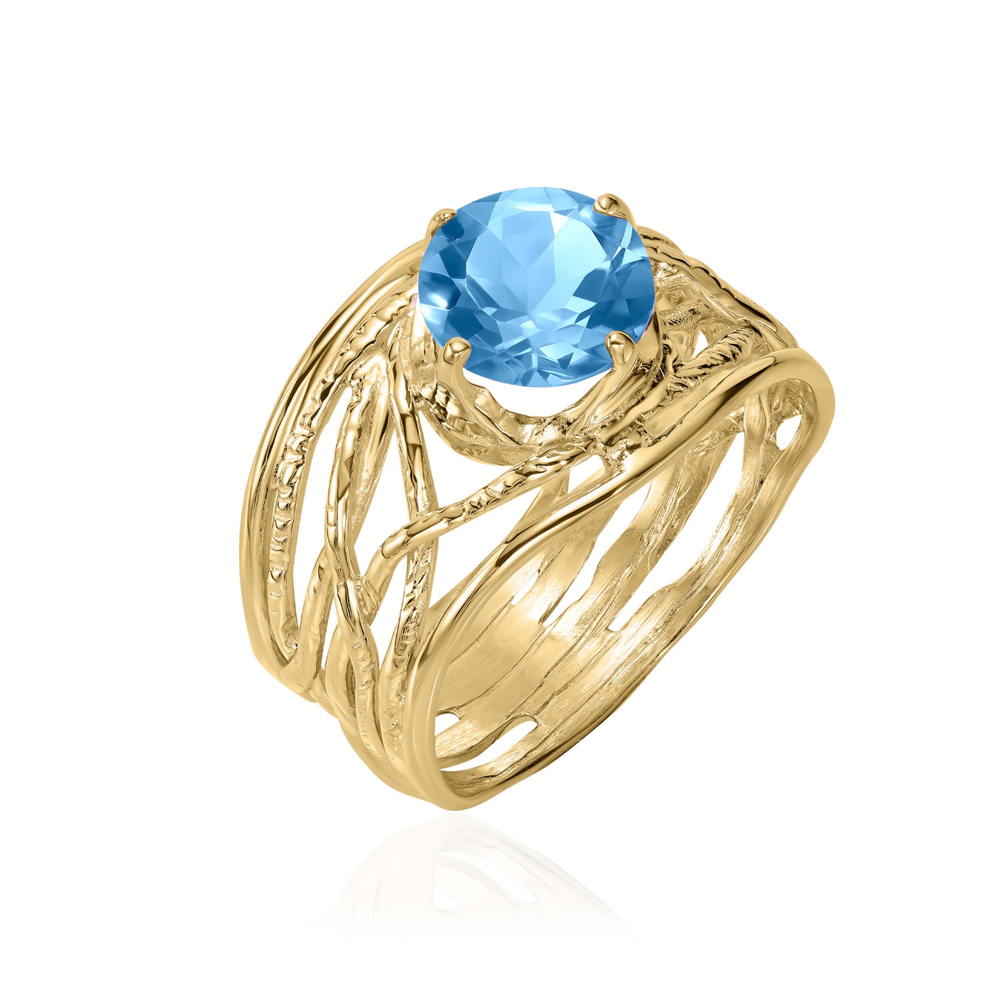 14K Gold Blue Topaz Wire Wrap Ring