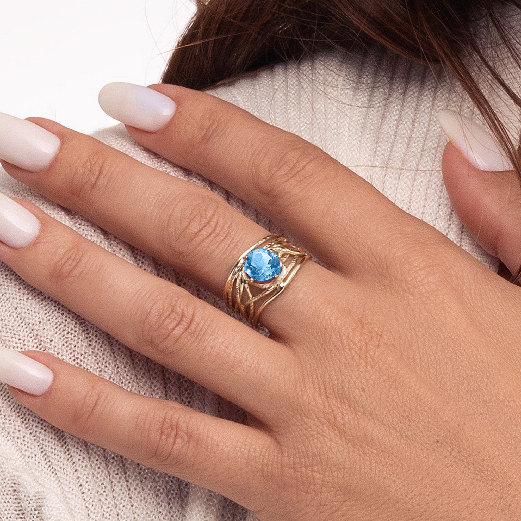 14K Gold Blue Topaz Wire Wrap Ring