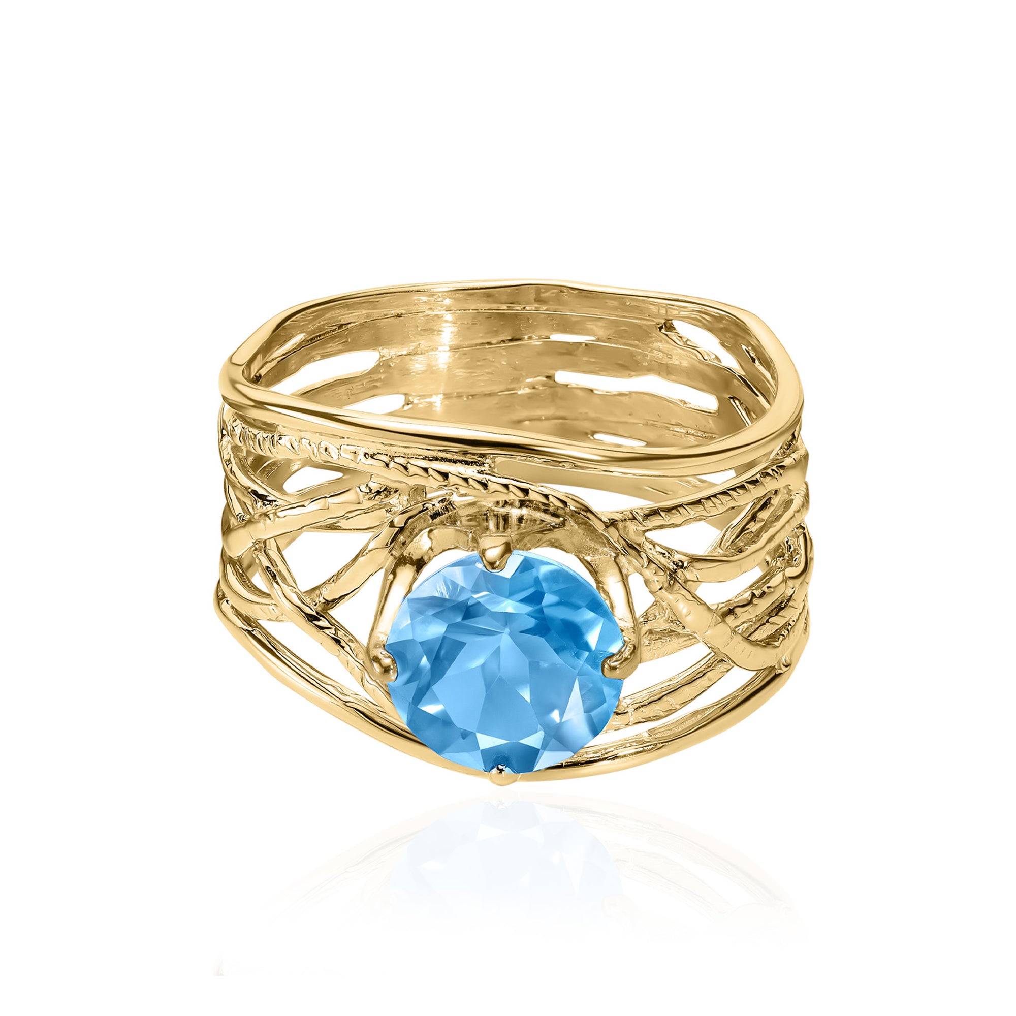 14K Gold Blue Topaz Wire Wrap Ring