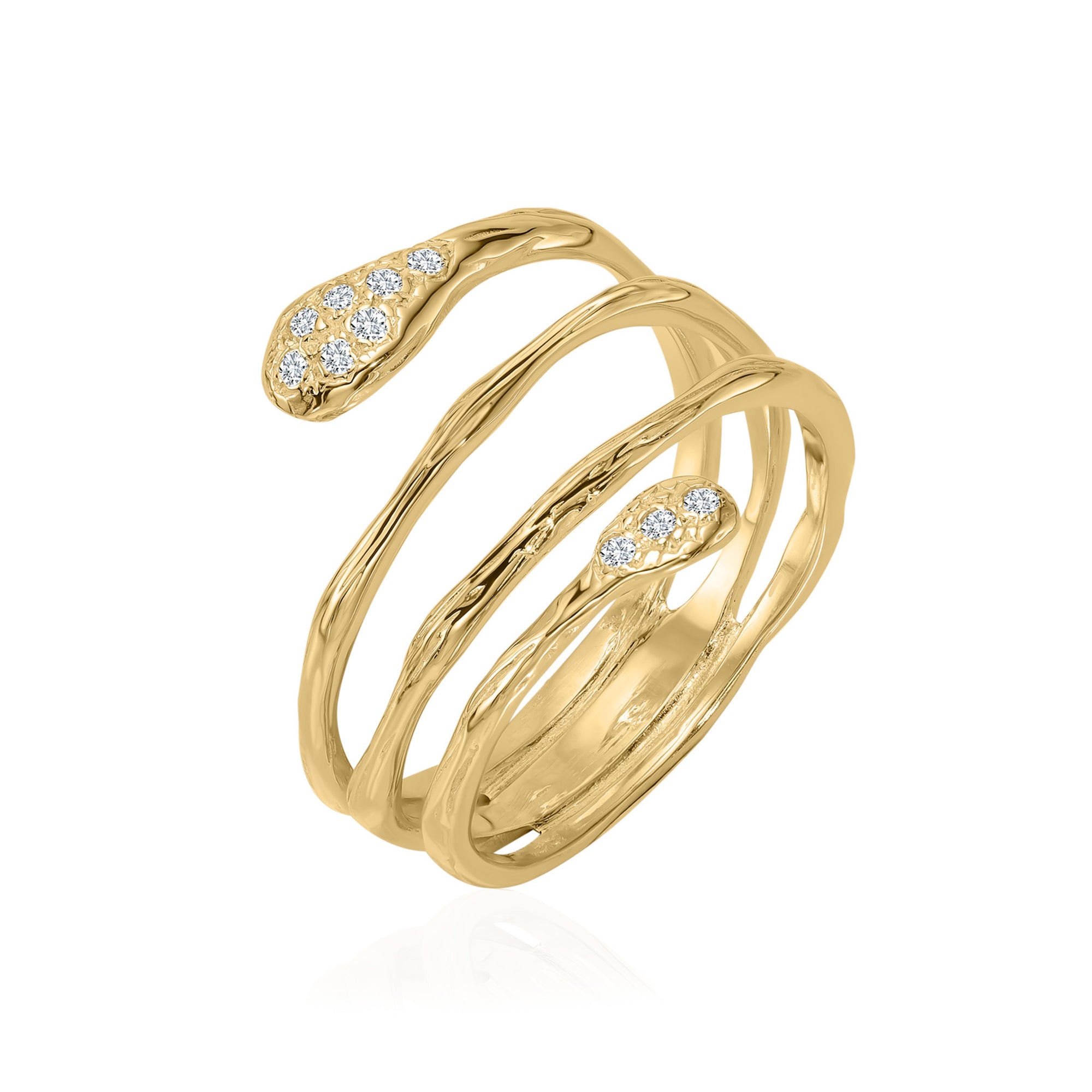14K Gold Diamond Cluster Coil Ring