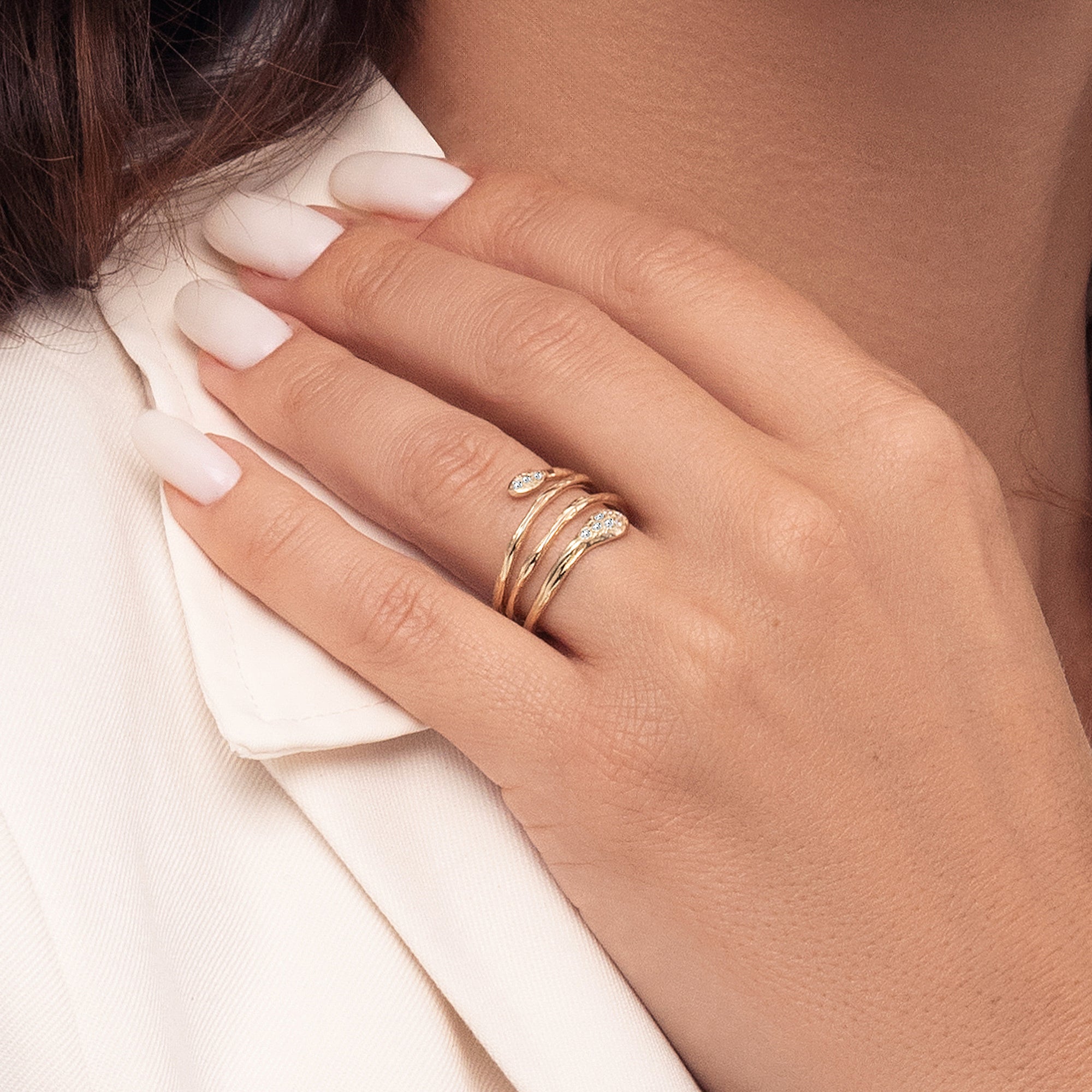 14K Gold Diamond Cluster Coil Ring
