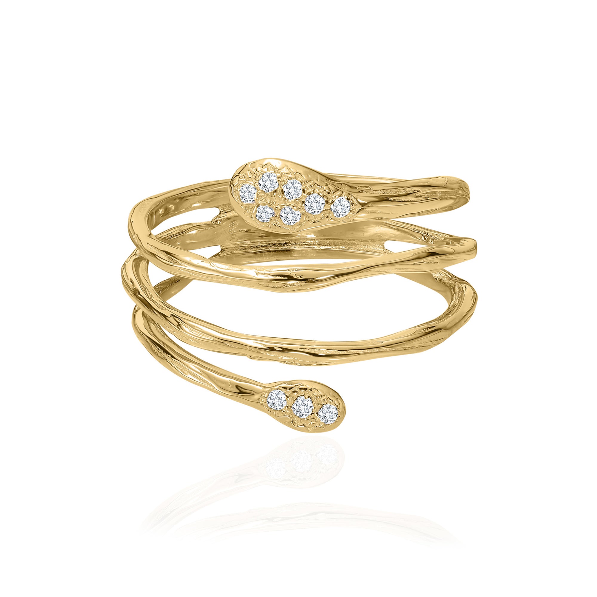 14K Gold Diamond Cluster Coil Ring
