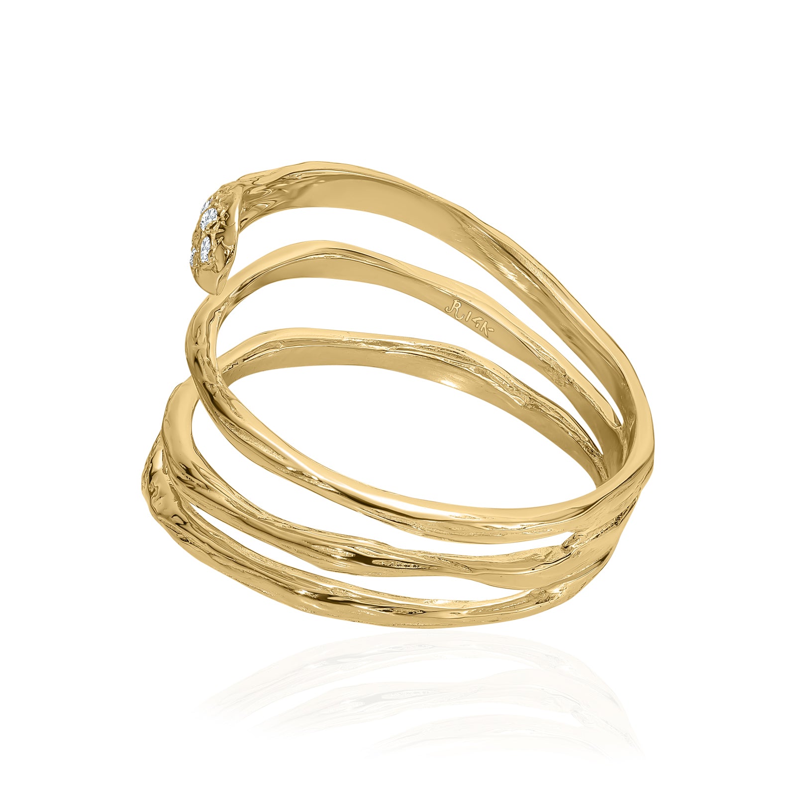 14K Gold Diamond Cluster Coil Ring