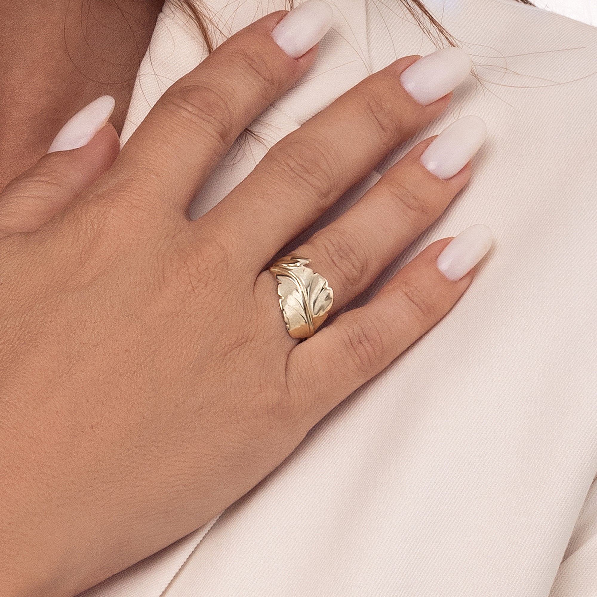 Anello foglia oro 14K