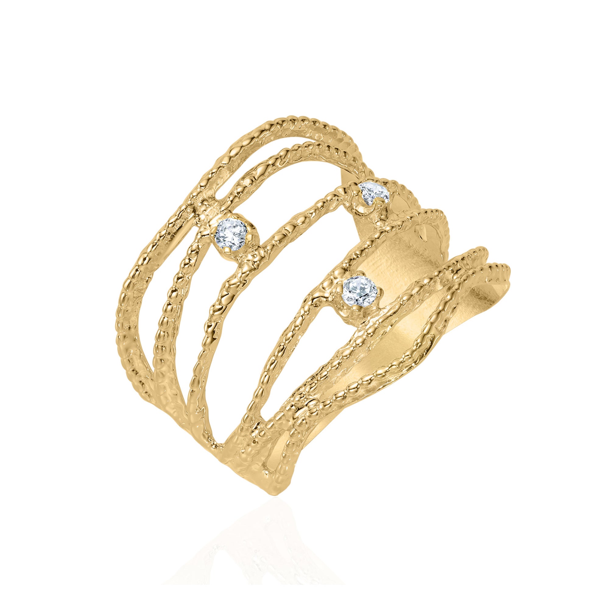 14K Gold Diamond Beaded Wrap Ring