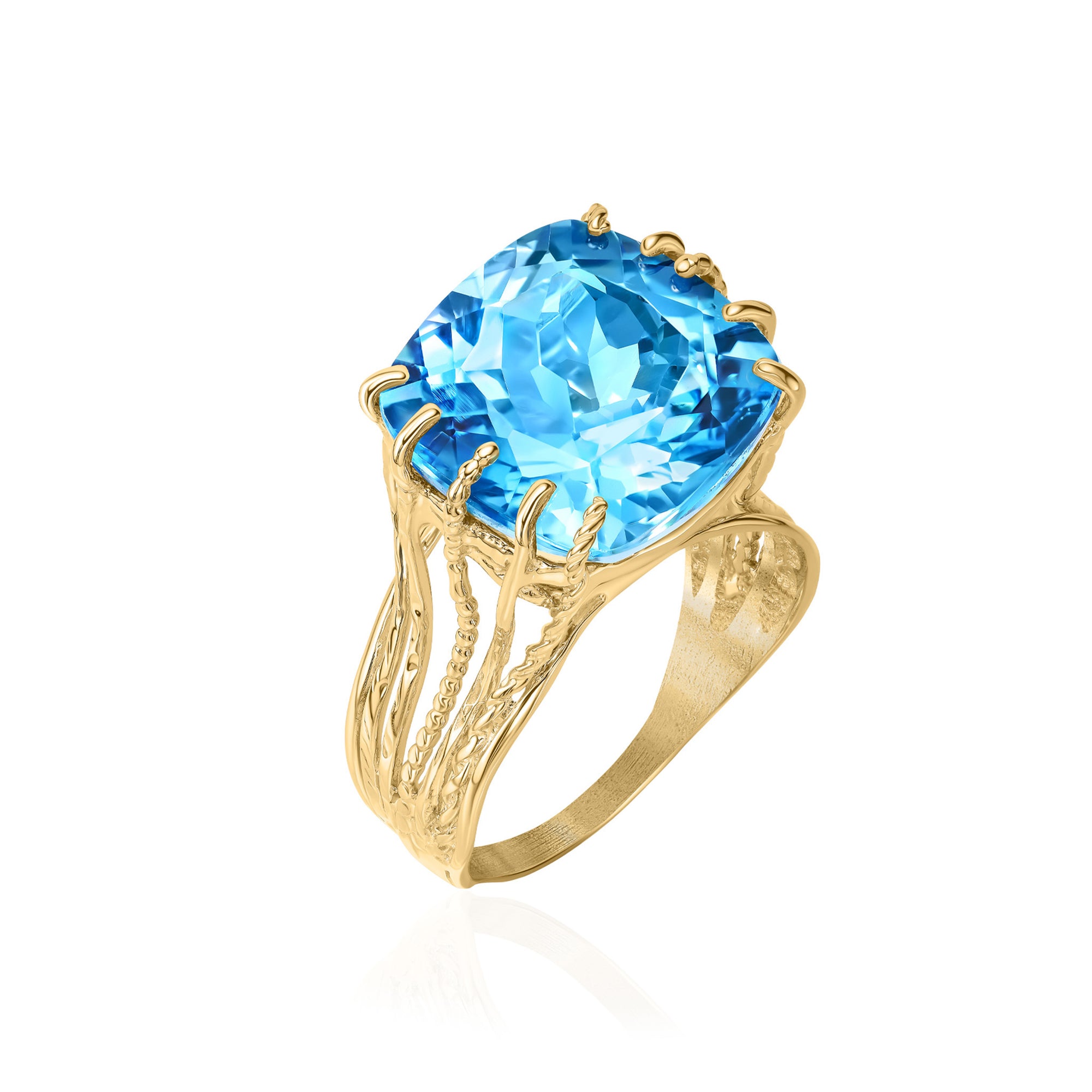 14K Gold Blue Topaz Ring