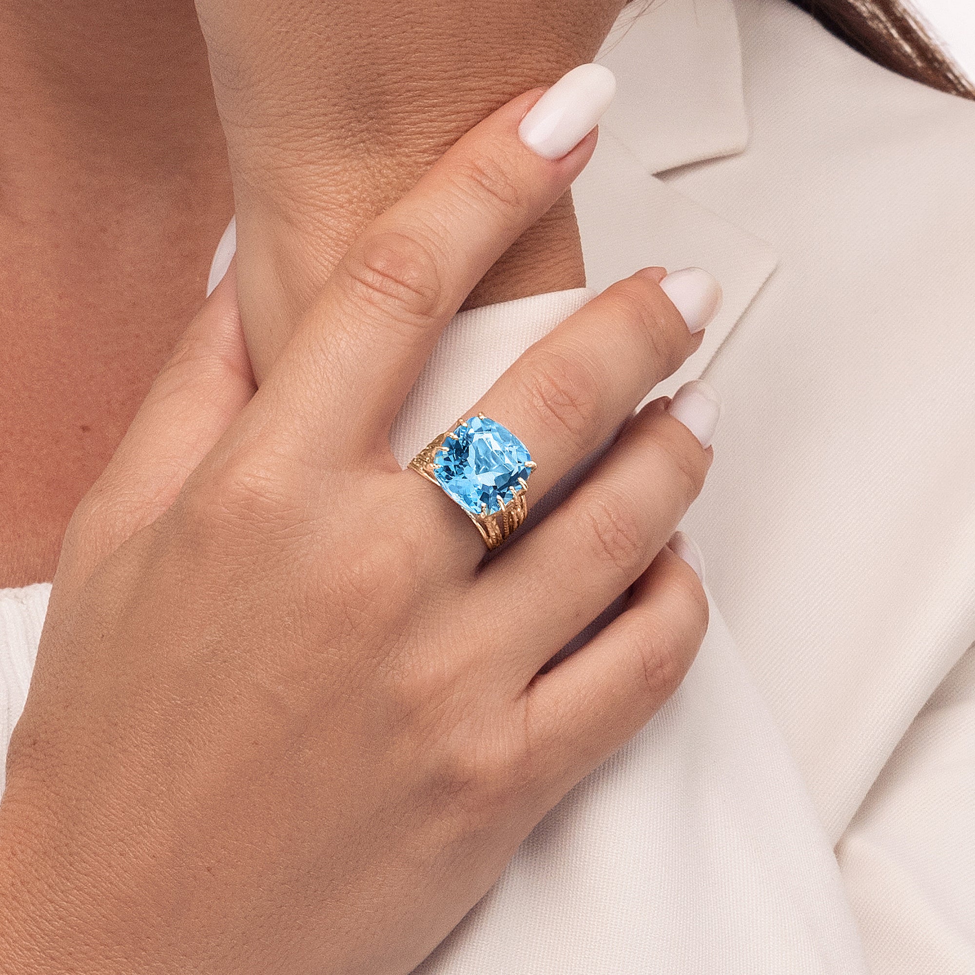 14K Gold Blue Topaz Ring