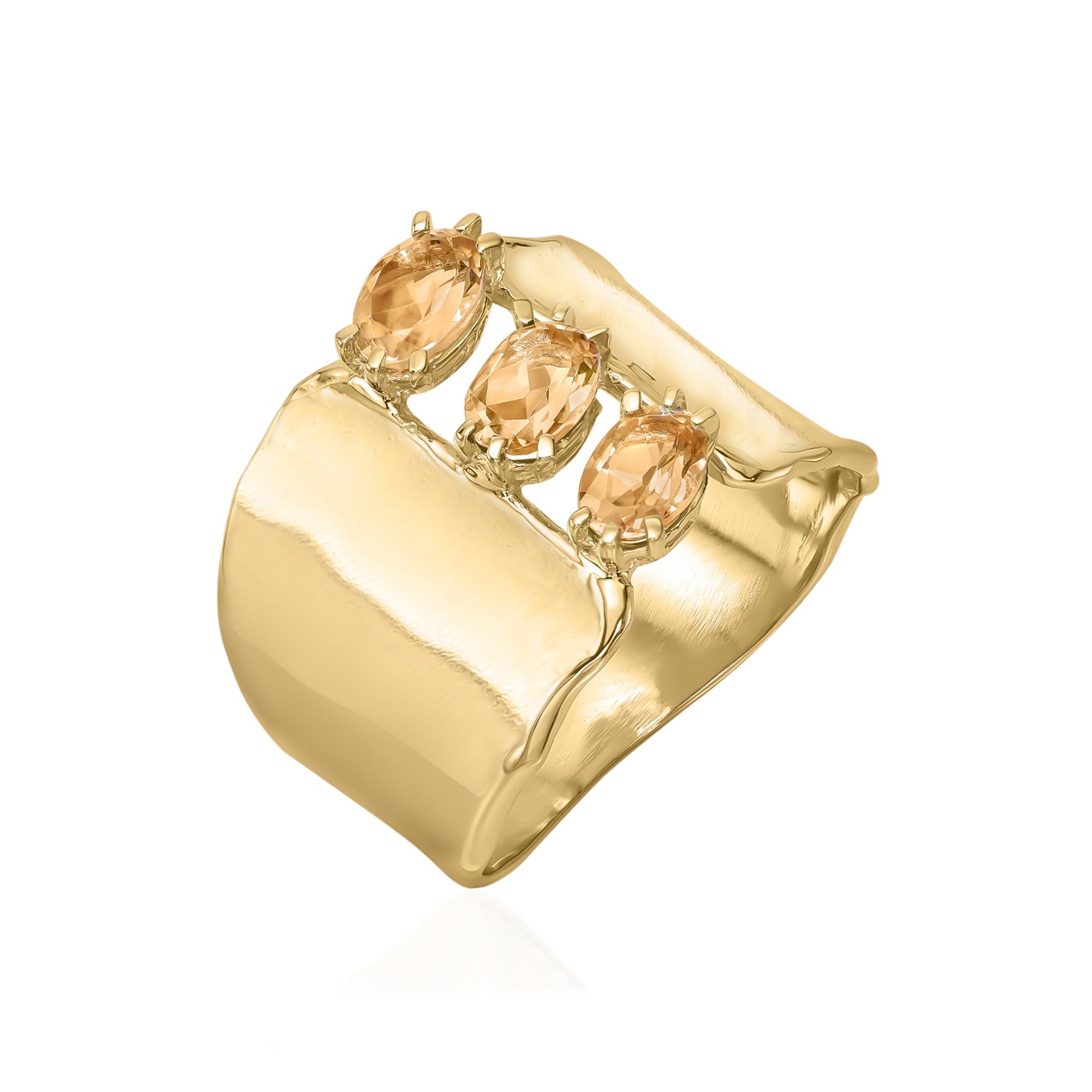 Anello Trio Citrino in Oro 14K