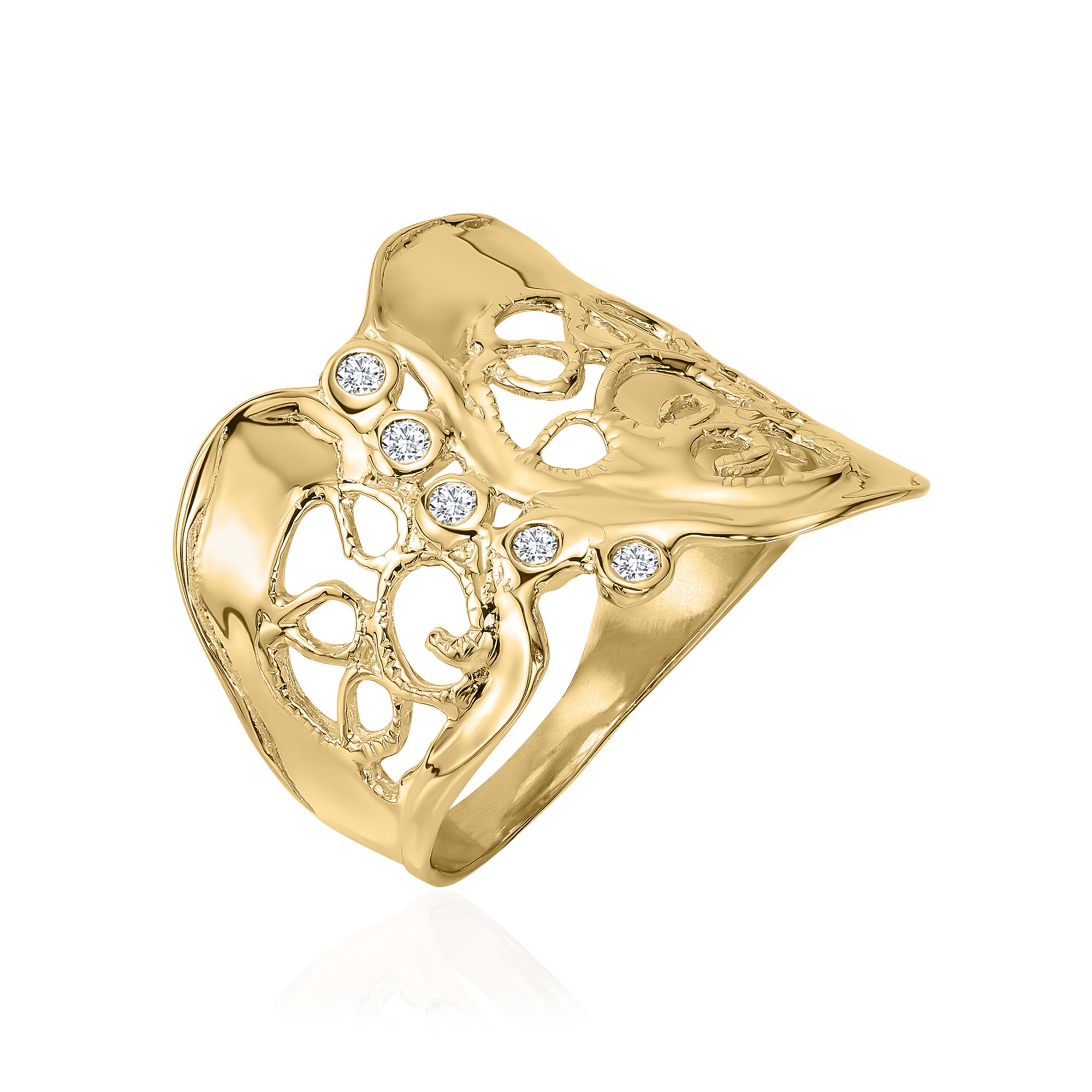 Anello in pizzo con diamanti in oro 14K
