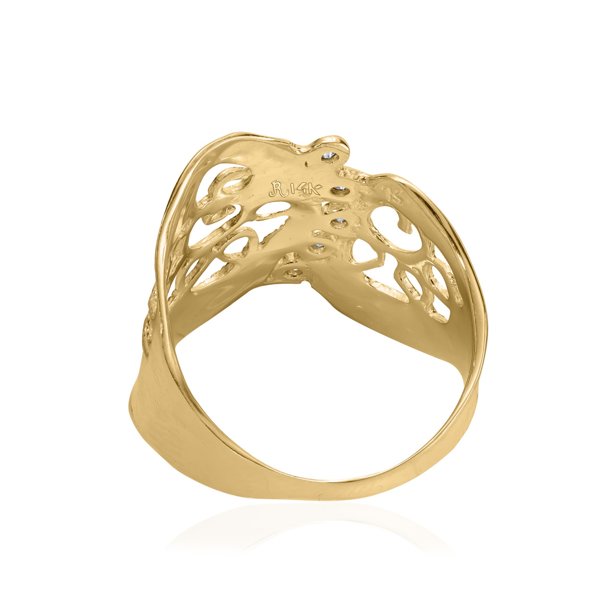 Anello in pizzo con diamanti in oro 14K
