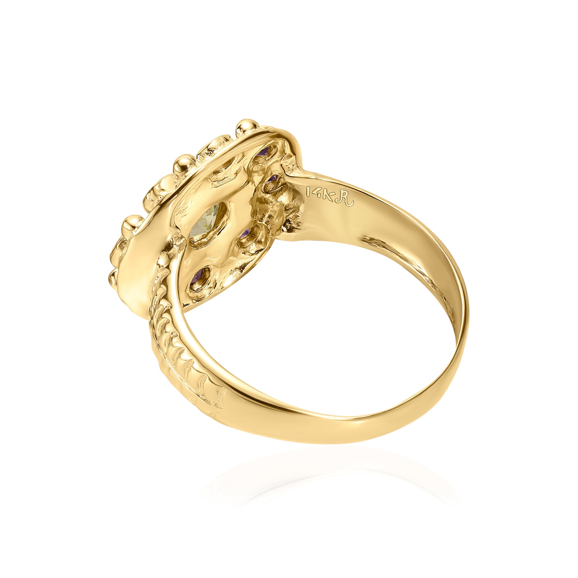 Anello in oro 14K con peridoto e zaffiro bianco