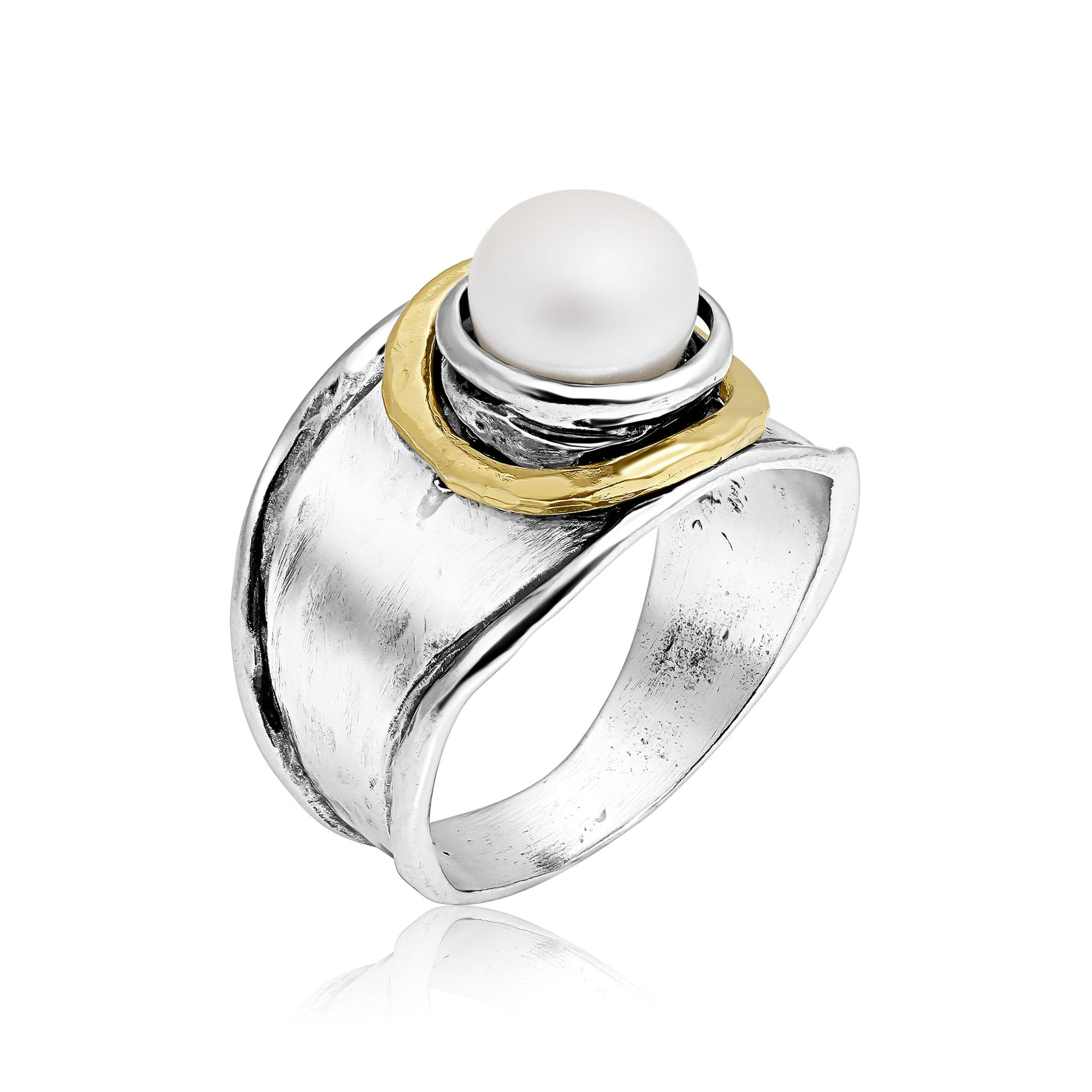Mixed Metal Pearl Hammered Ring