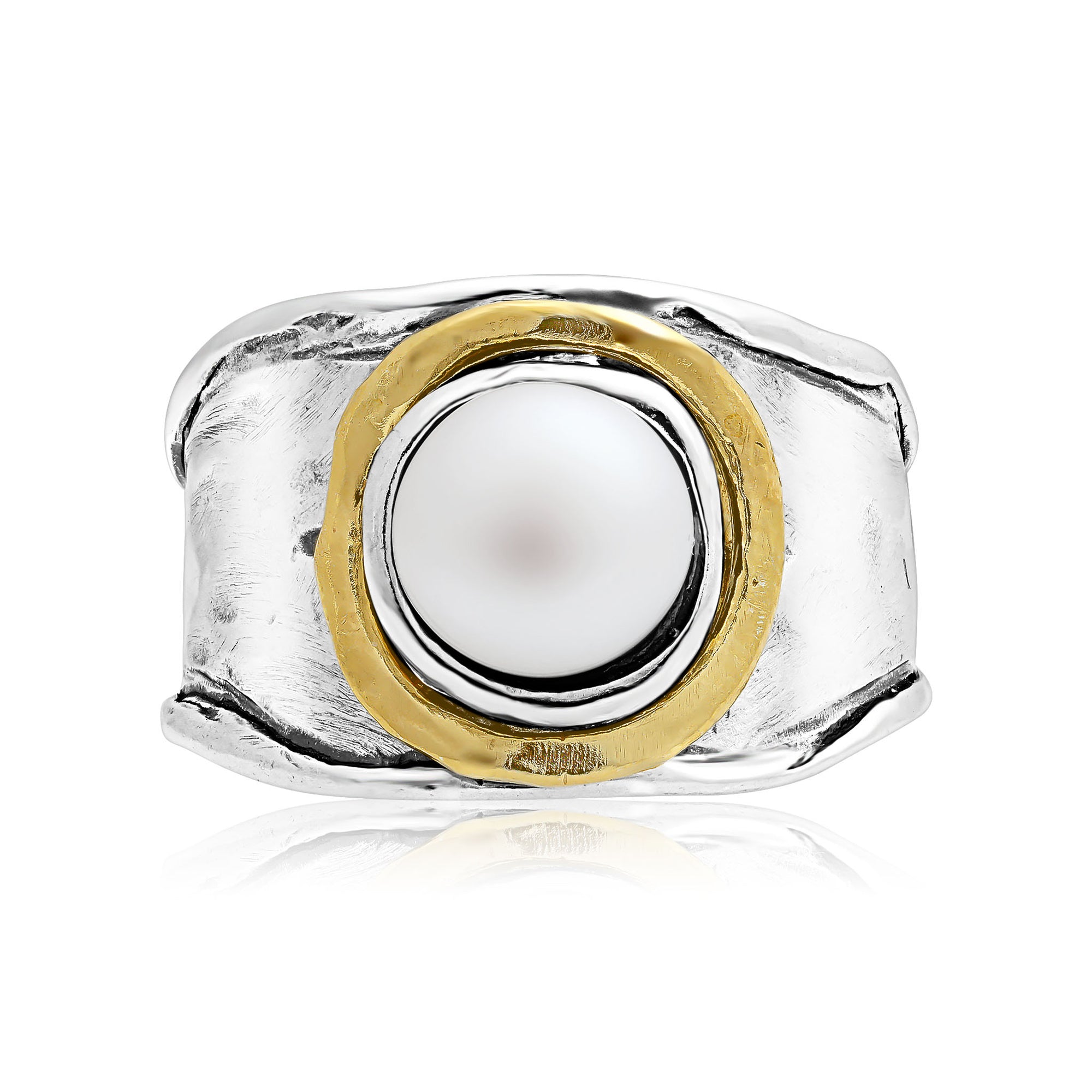 Mixed Metal Pearl Hammered Ring