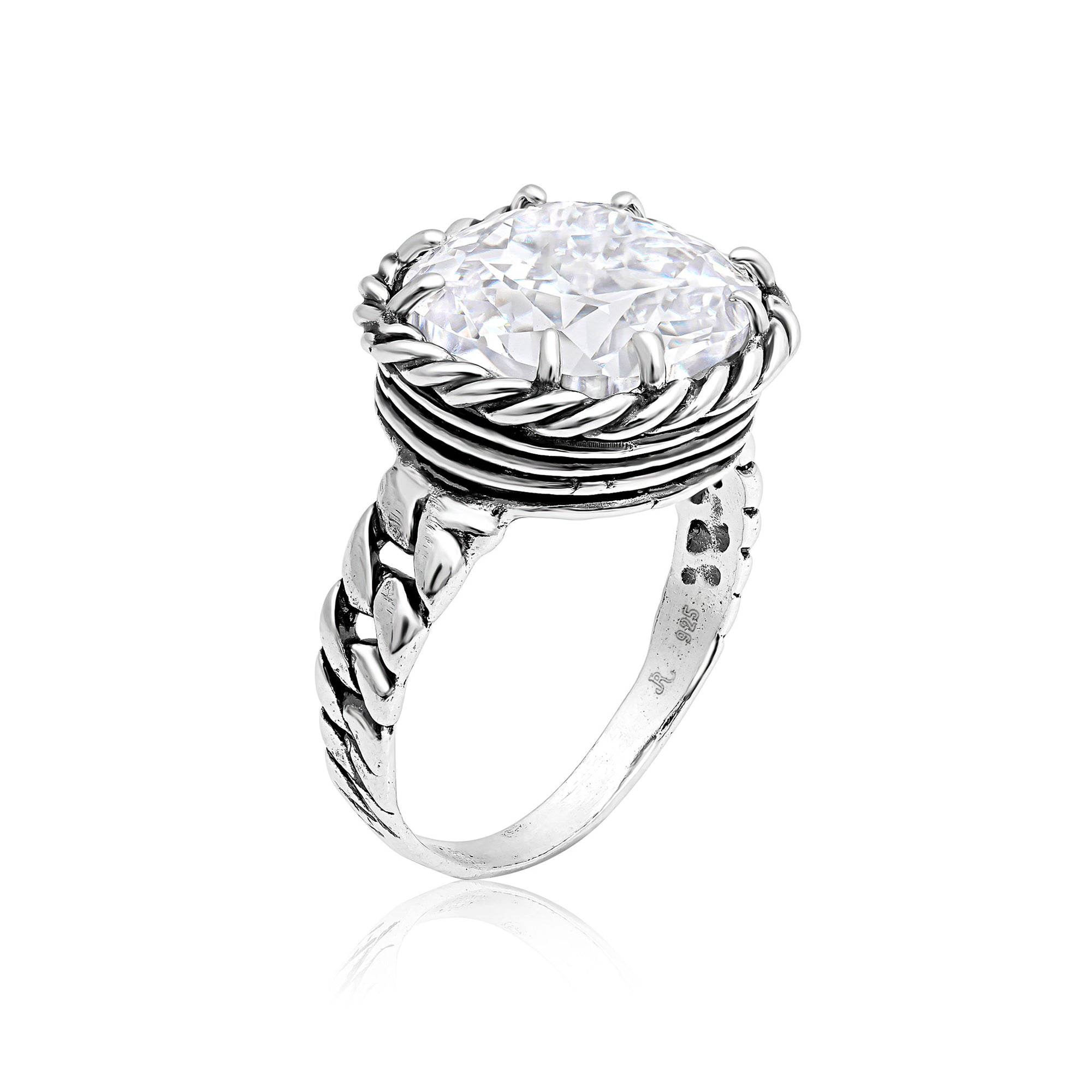 Sterling Silver CZ Braid Chain Ring
