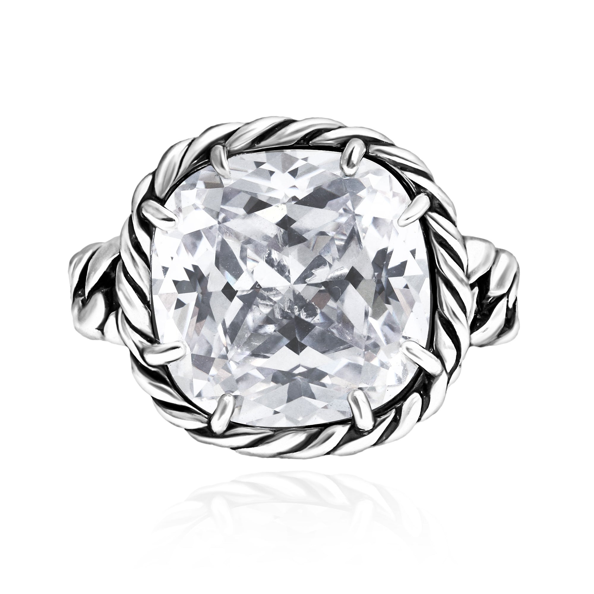 Sterling Silver CZ Braid Chain Ring