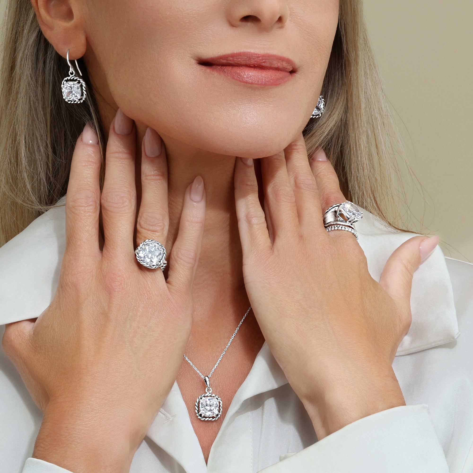 Sterling Silver CZ Braid Chain Ring