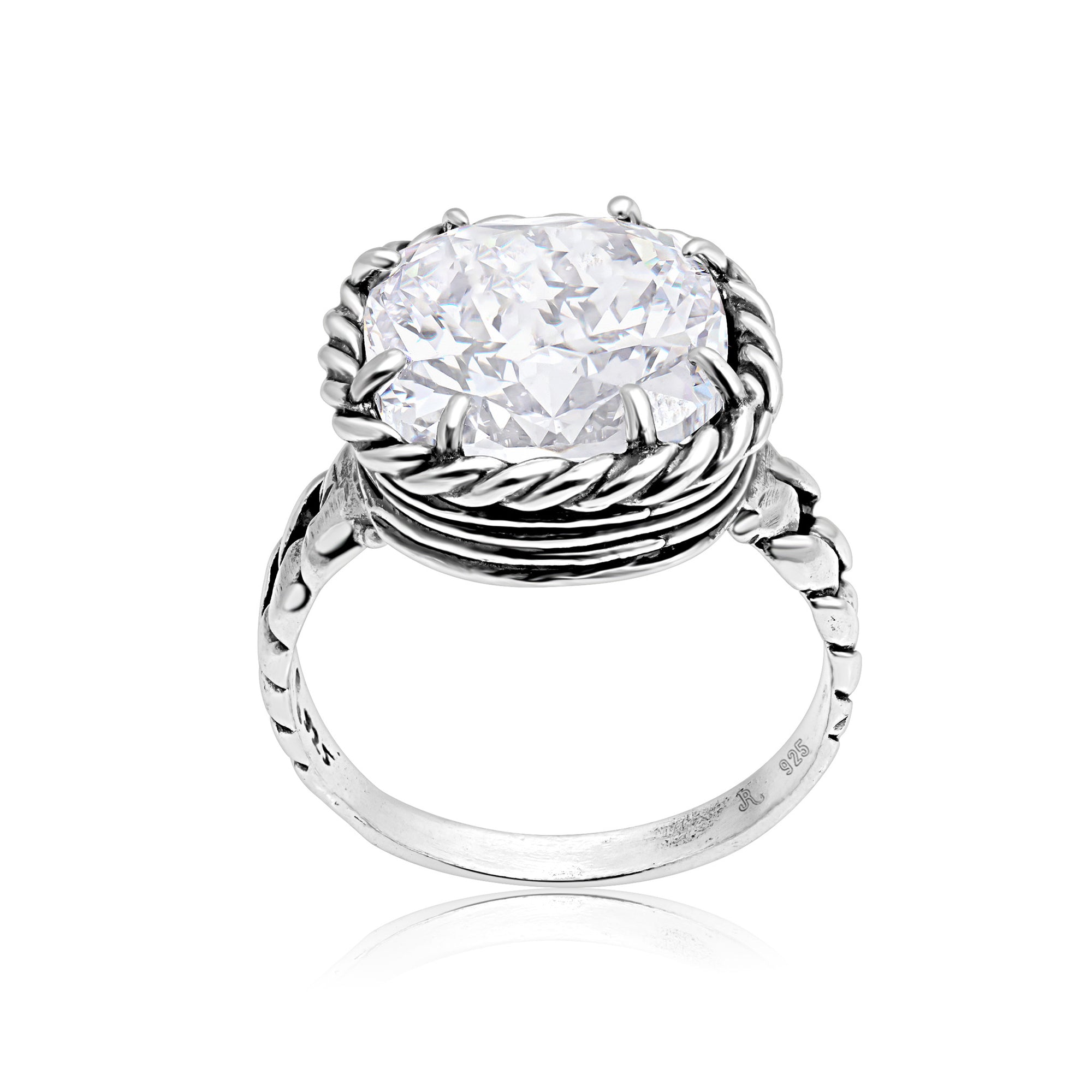 Sterling Silver CZ Braid Chain Ring