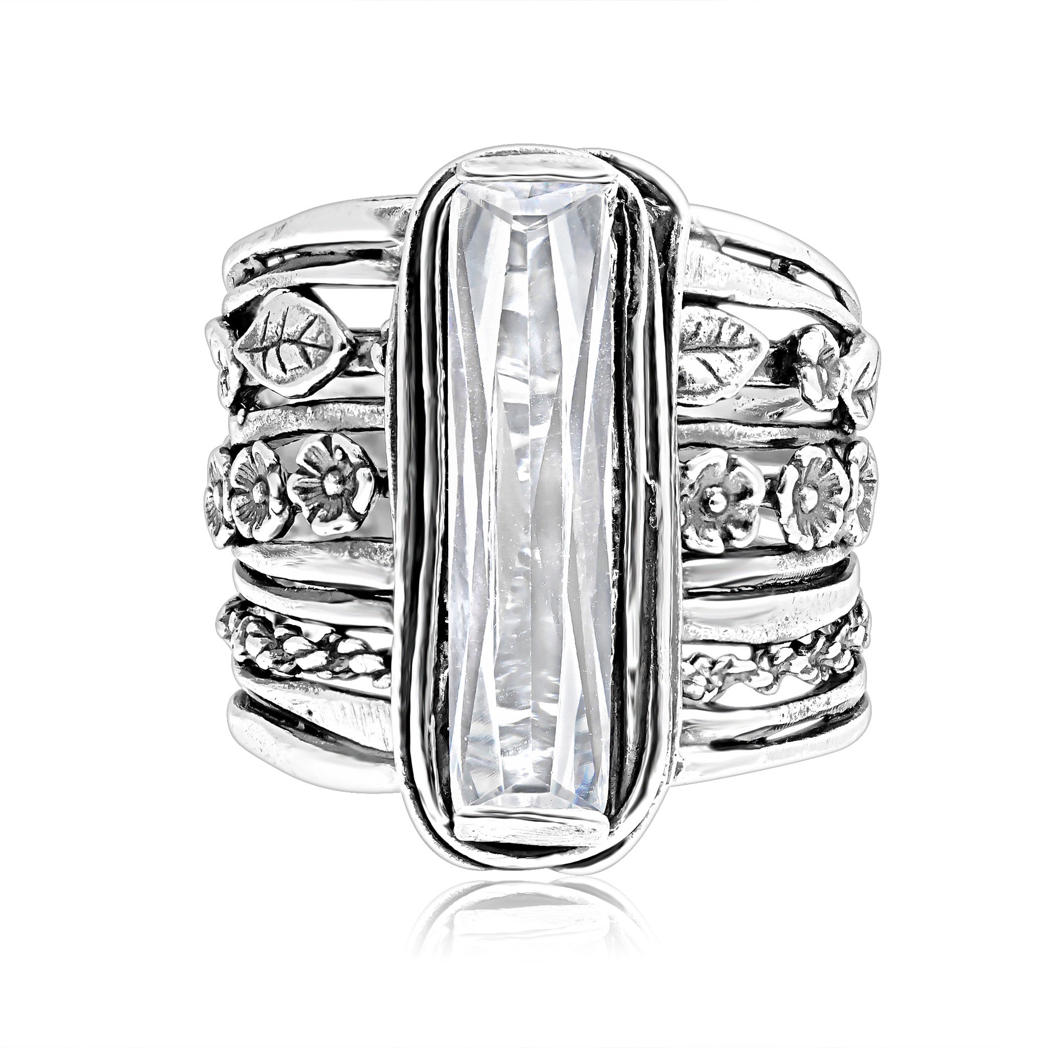 ●STERLING G Sterling Silver Baguette CZ Floral Ring – Jean Rachel Jewelry