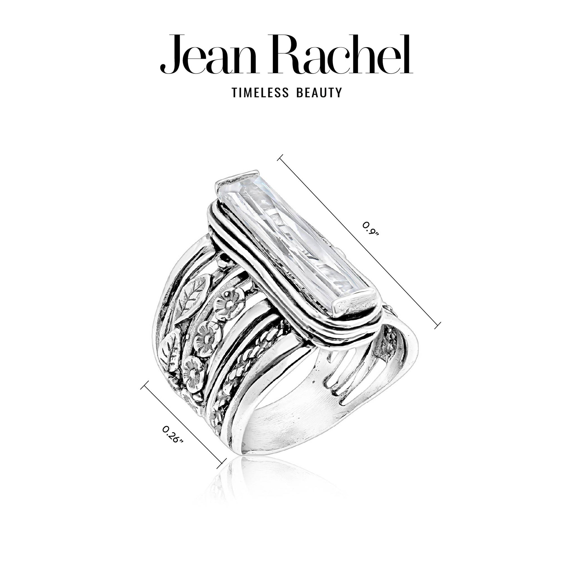 Sterling Silver Baguette CZ Floral Ring