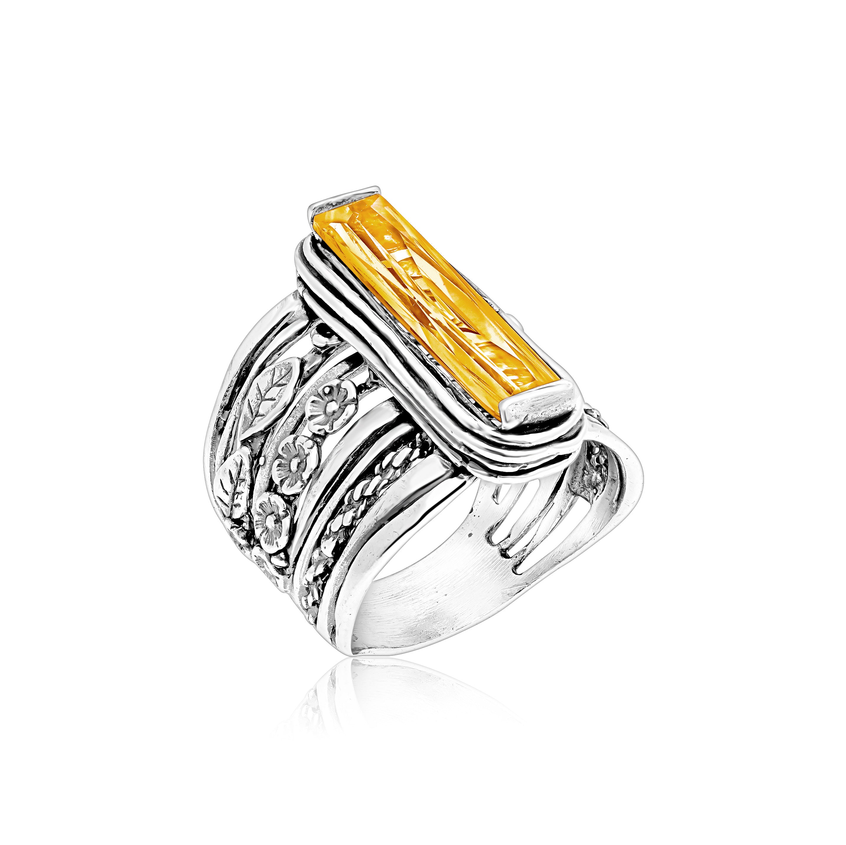 Sterling Silver Baguette Citrine CZ Floral Ring – Jean Rachel Jewelry