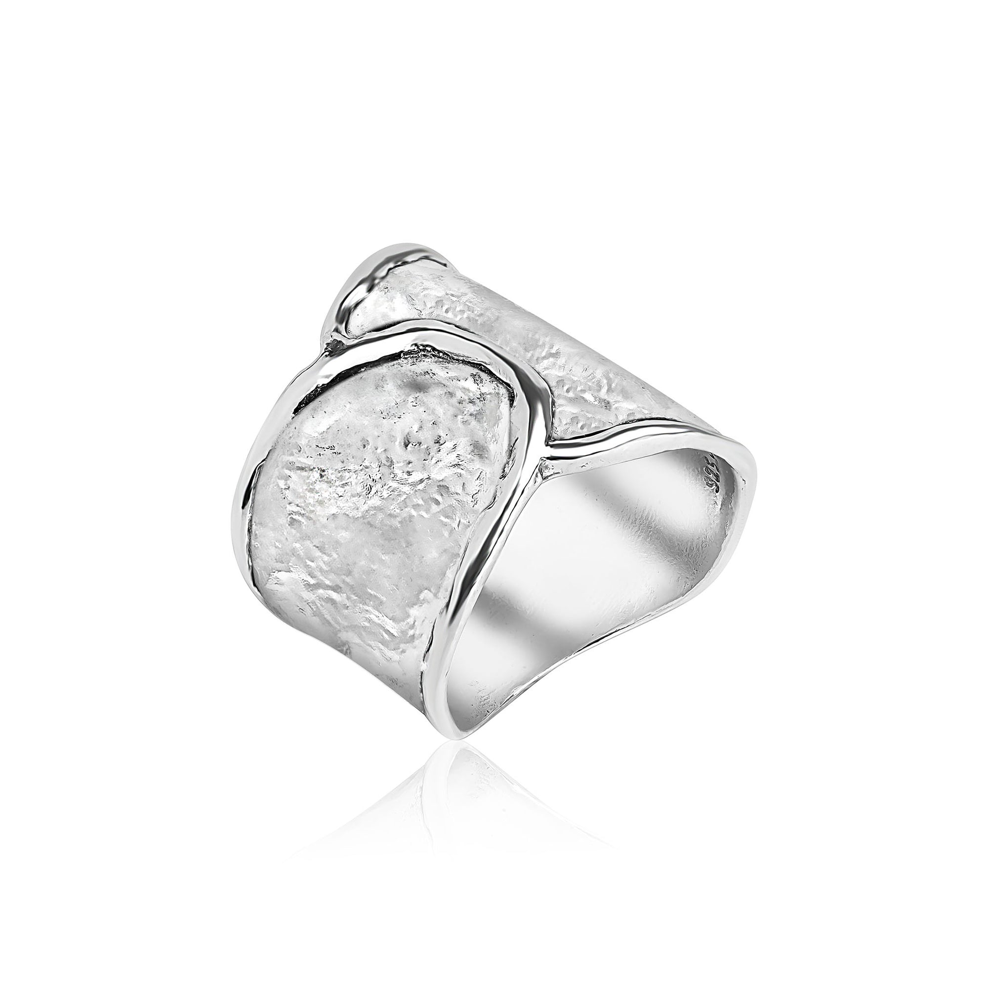 Anello largo in argento sterling martellato