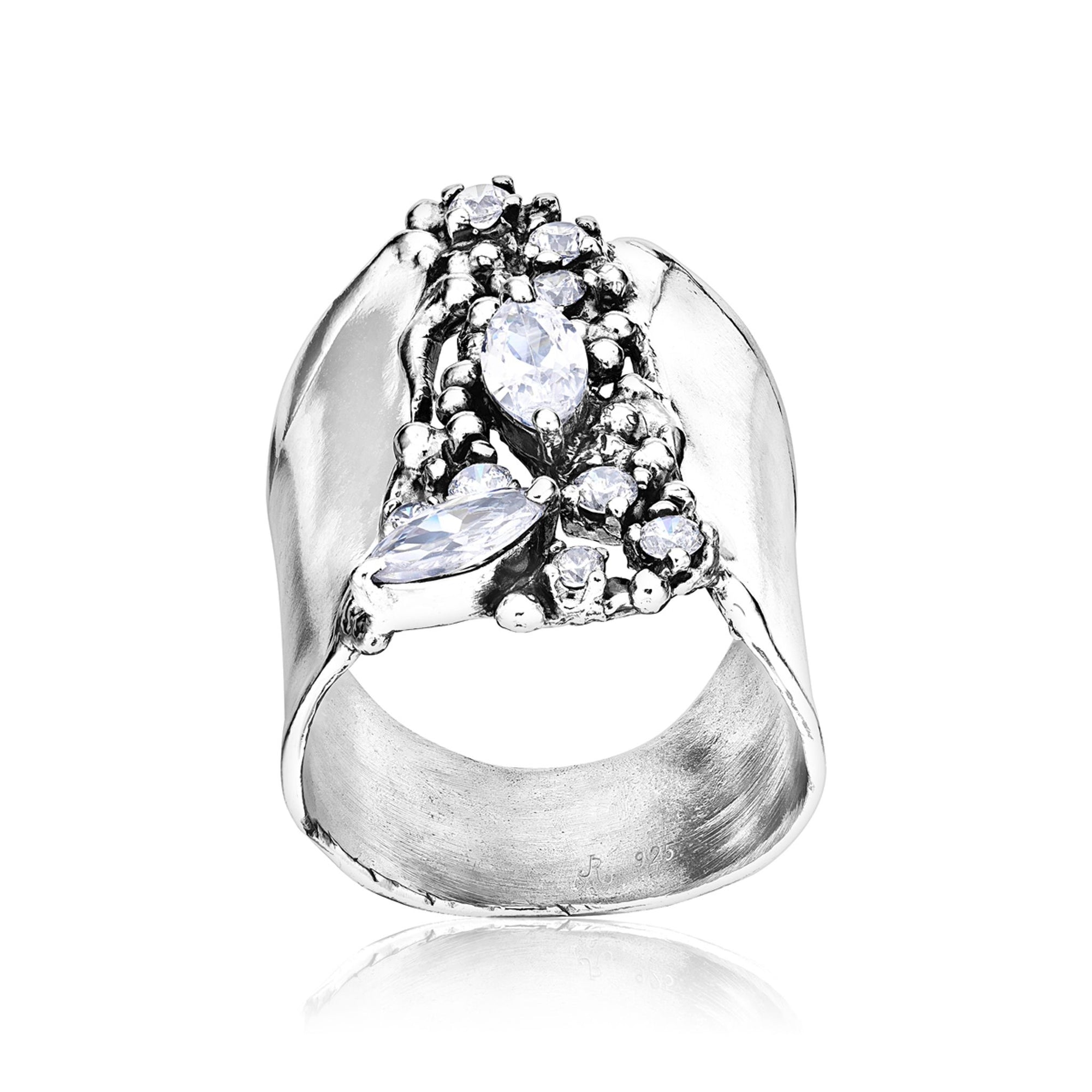 Anello scudo in argento sterling con zirconi cubici