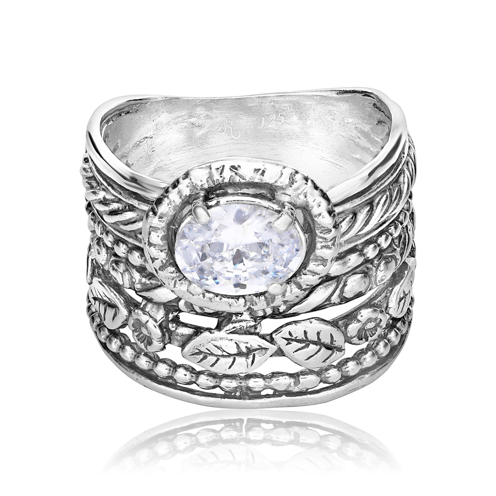 Floraler Sterling-Silberring mit Zirkonia