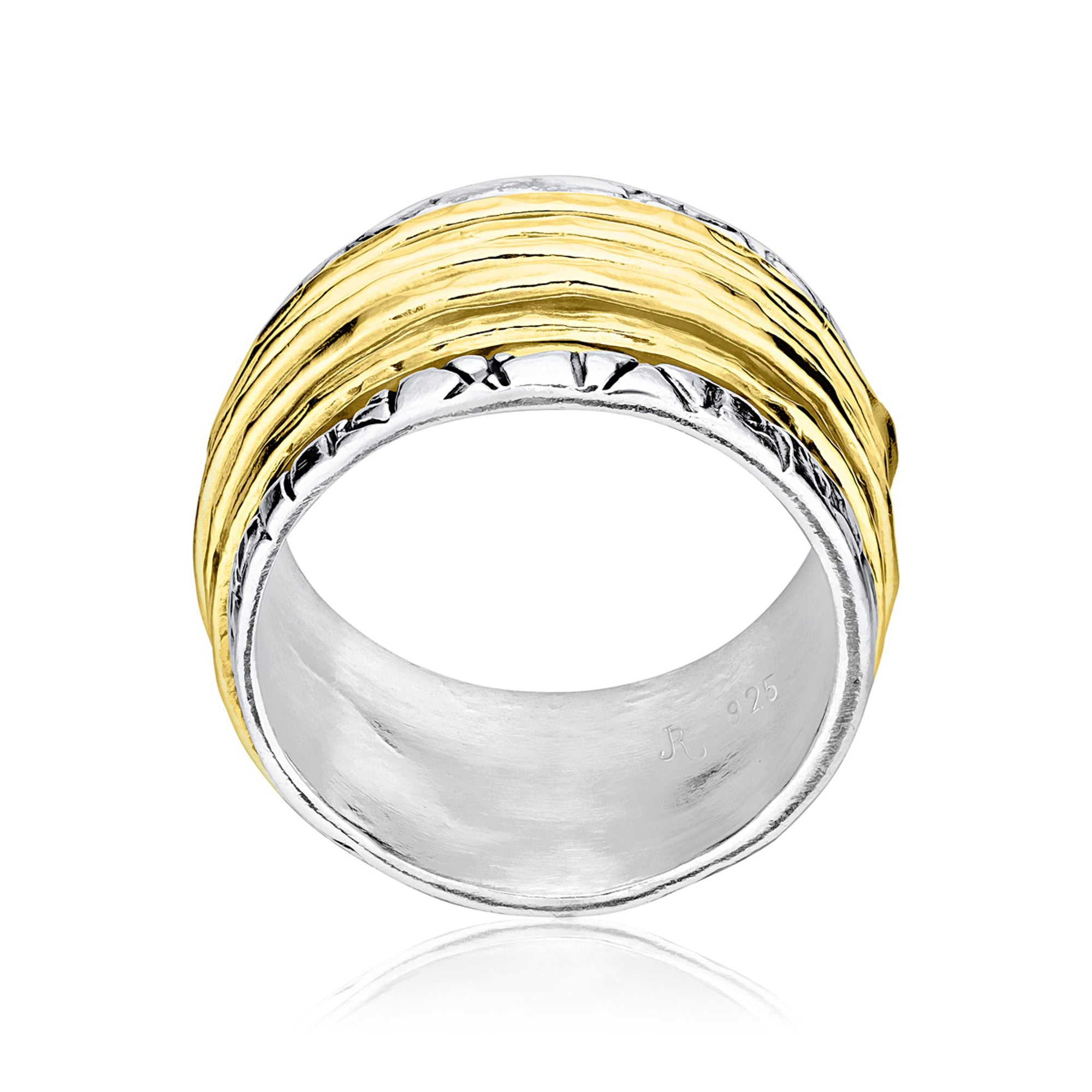 Sterling Silver and Gold Hammered Spinner Ring