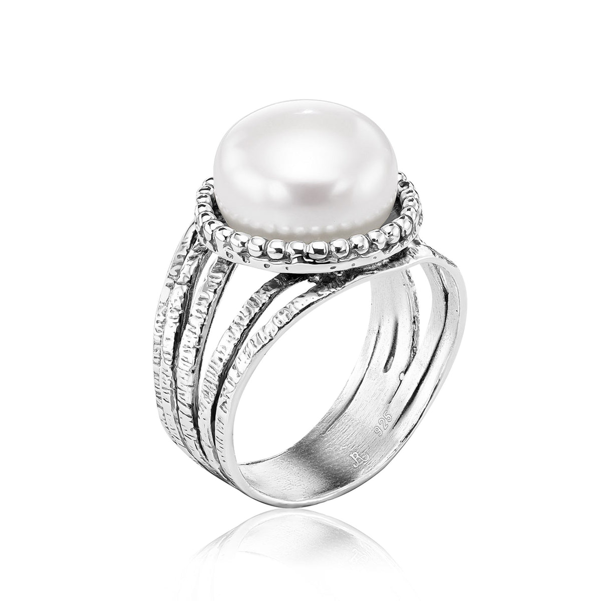 Pearl sterling silver shield factory ring