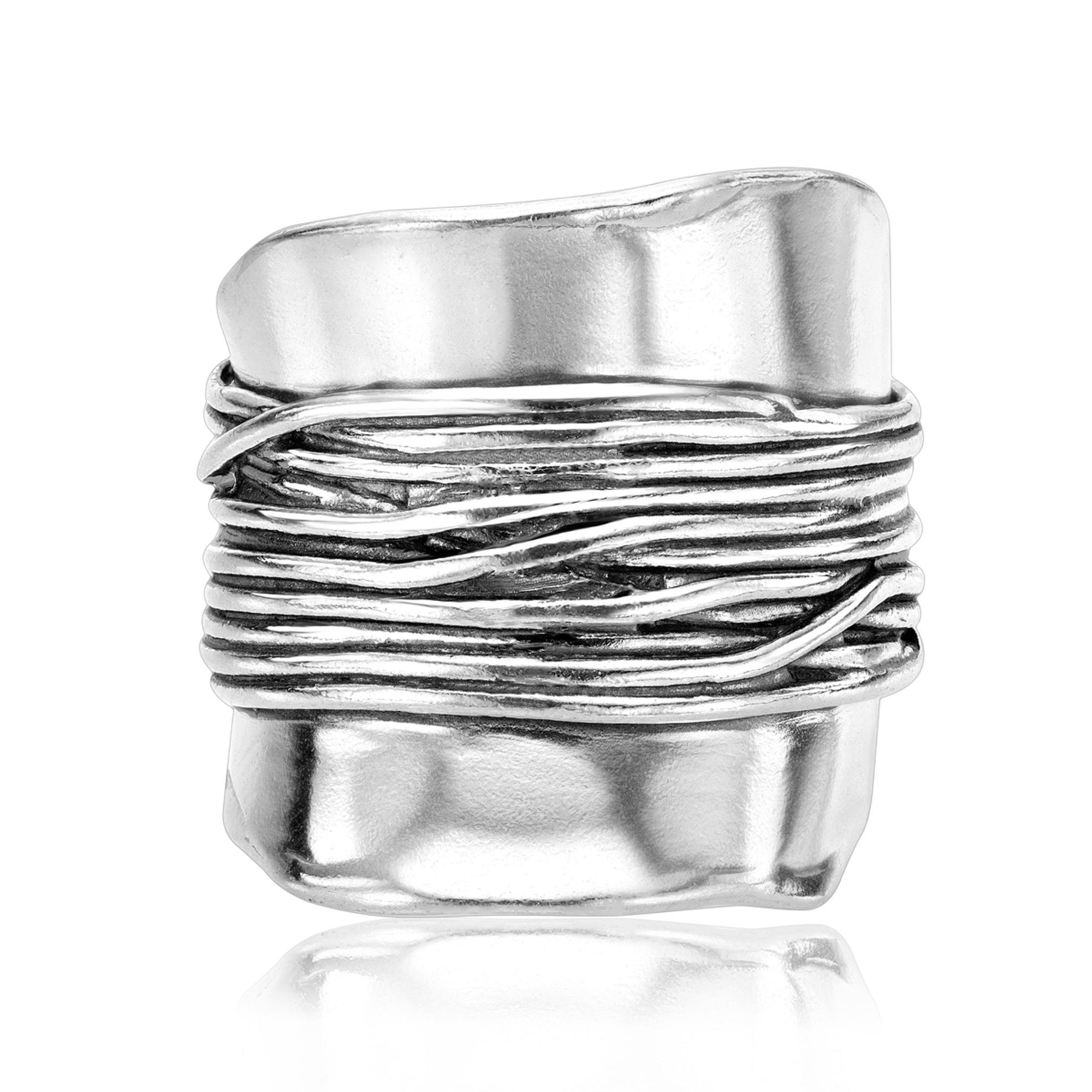 Sterling Silver Wire Wrap Shield Ring