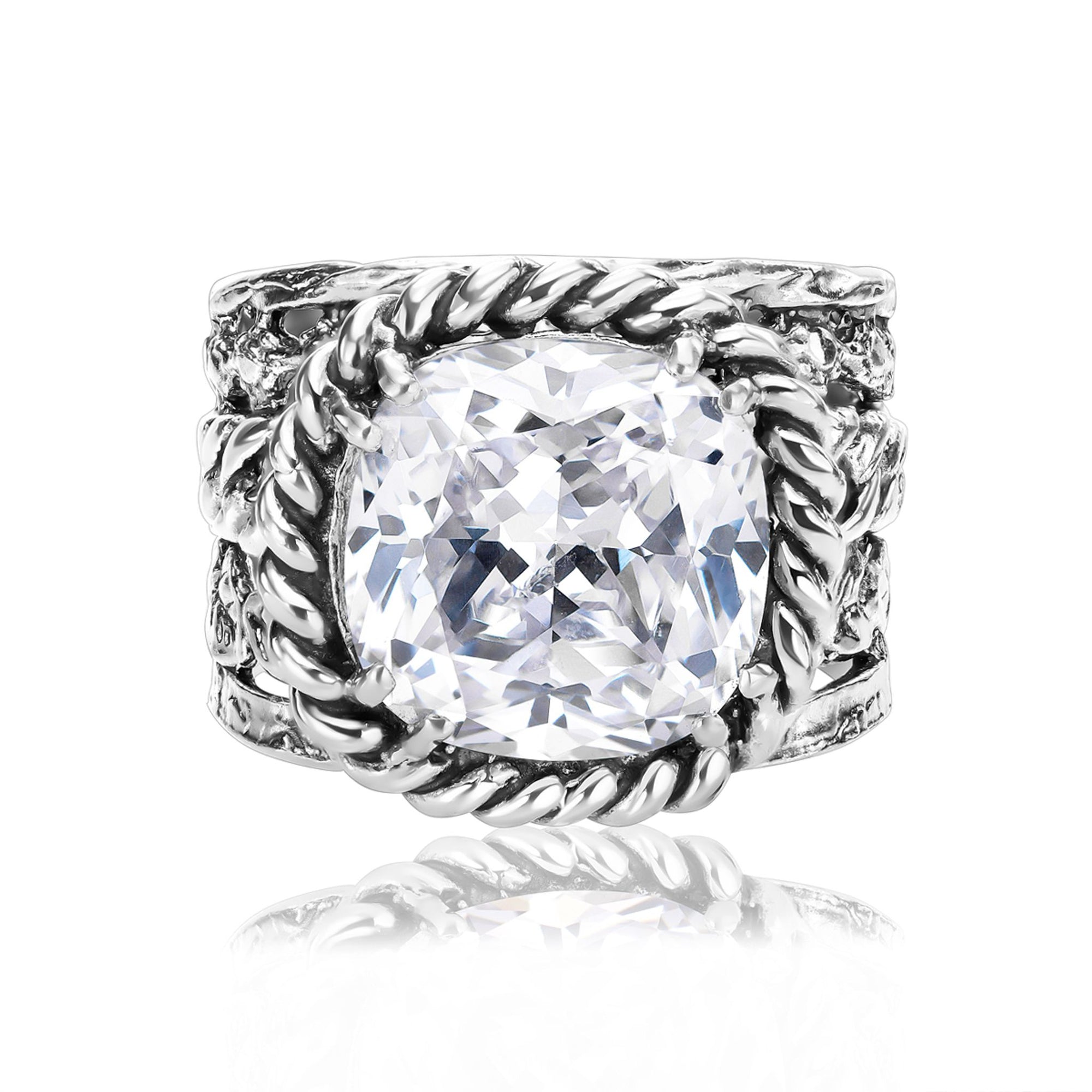 Sterling Silber CZ Geflochtener Blattring