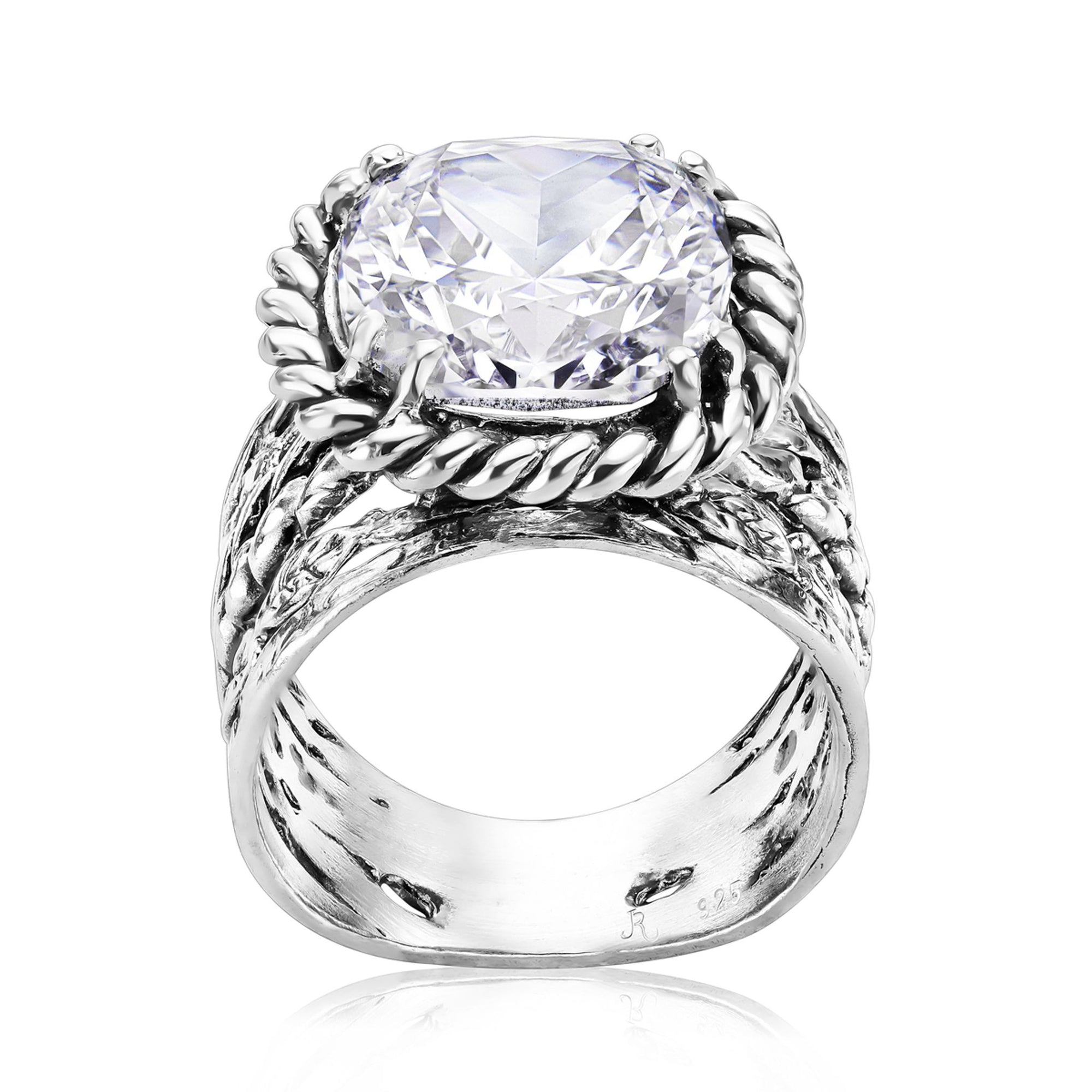 Sterling Silber CZ Geflochtener Blattring