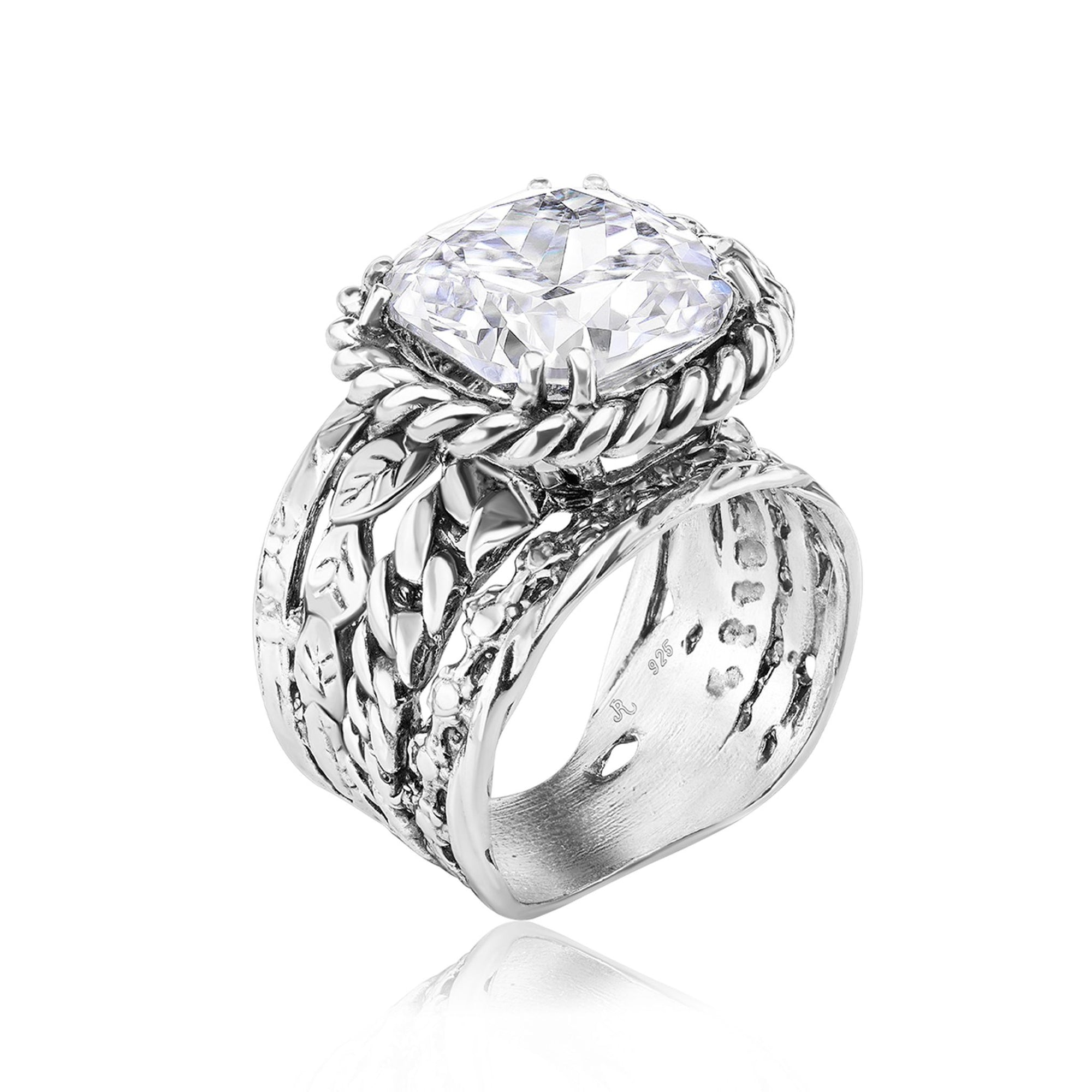 Sterling Silber CZ Geflochtener Blattring