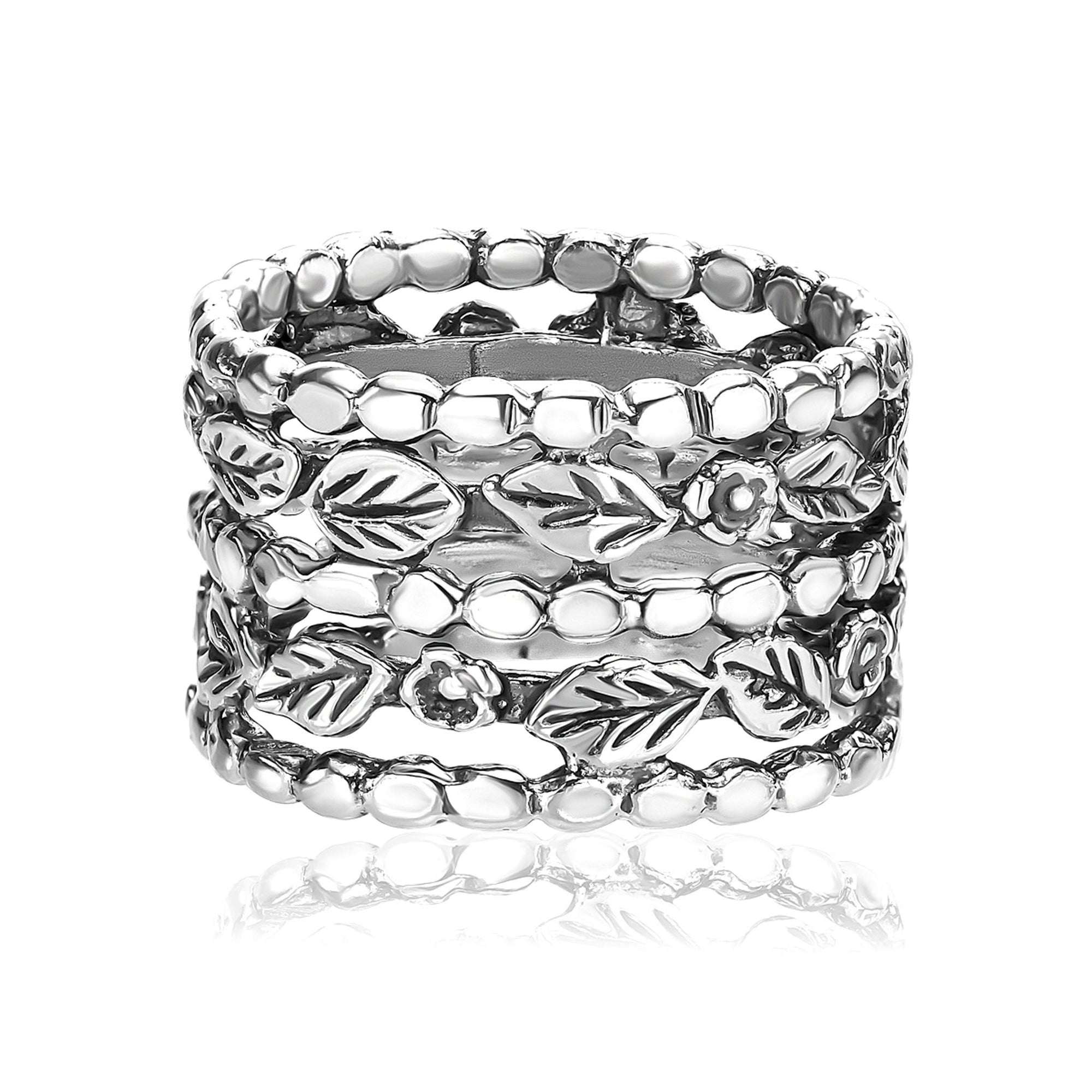 Anello in argento sterling con foglia floreale