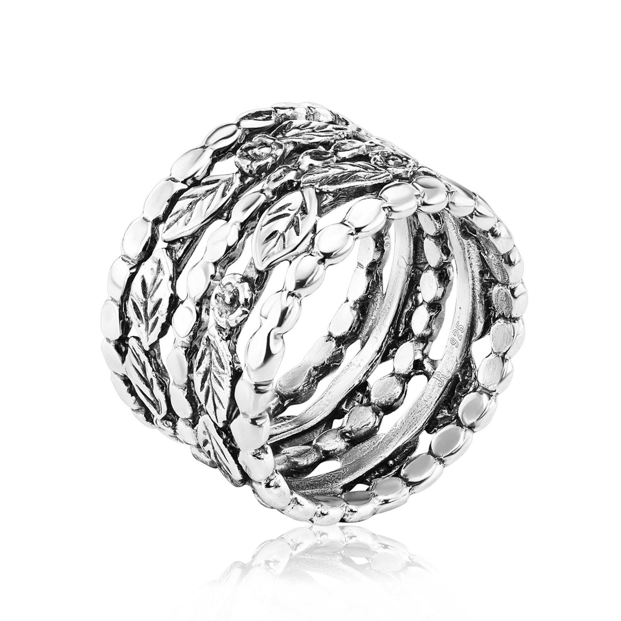 Anello in argento sterling con foglia floreale