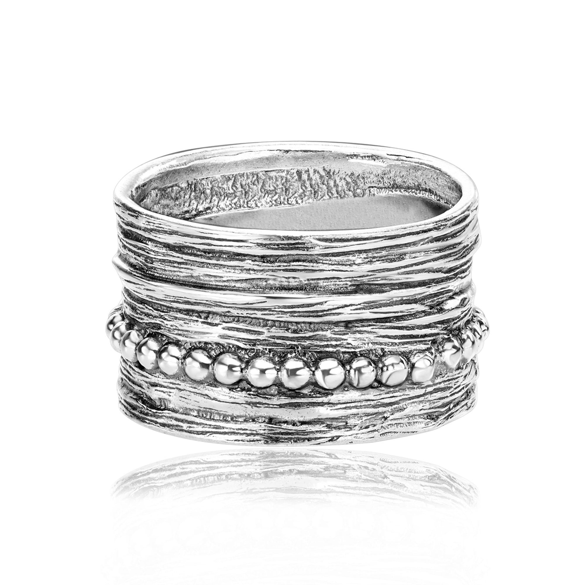 Breiter Perlenring aus Sterlingsilber