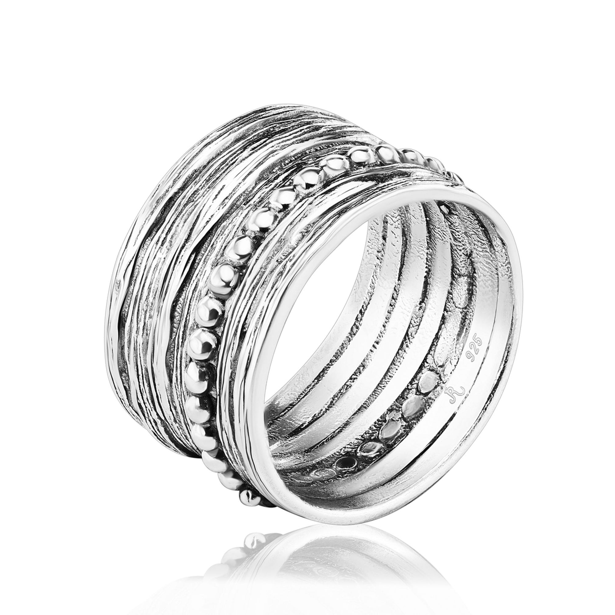 Breiter Perlenring aus Sterlingsilber