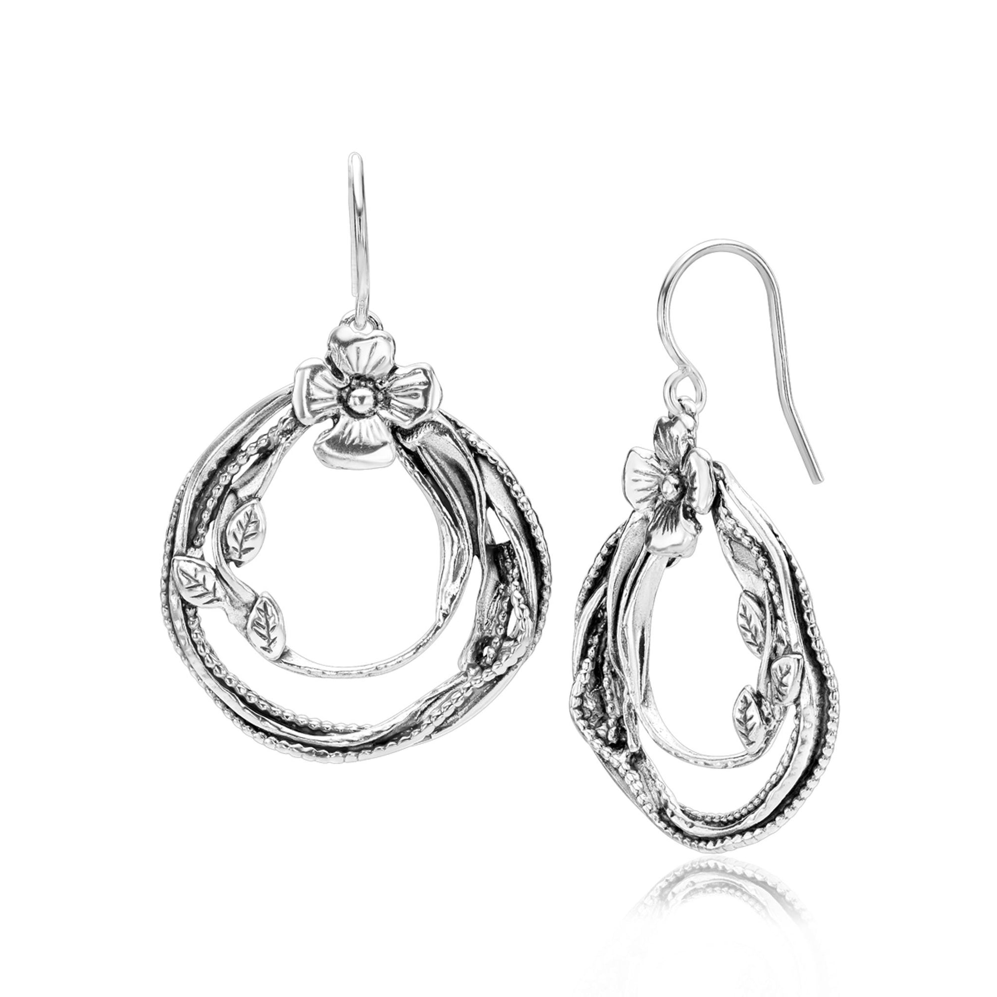 Sterling Silver Floral Wire Wrap Earrings