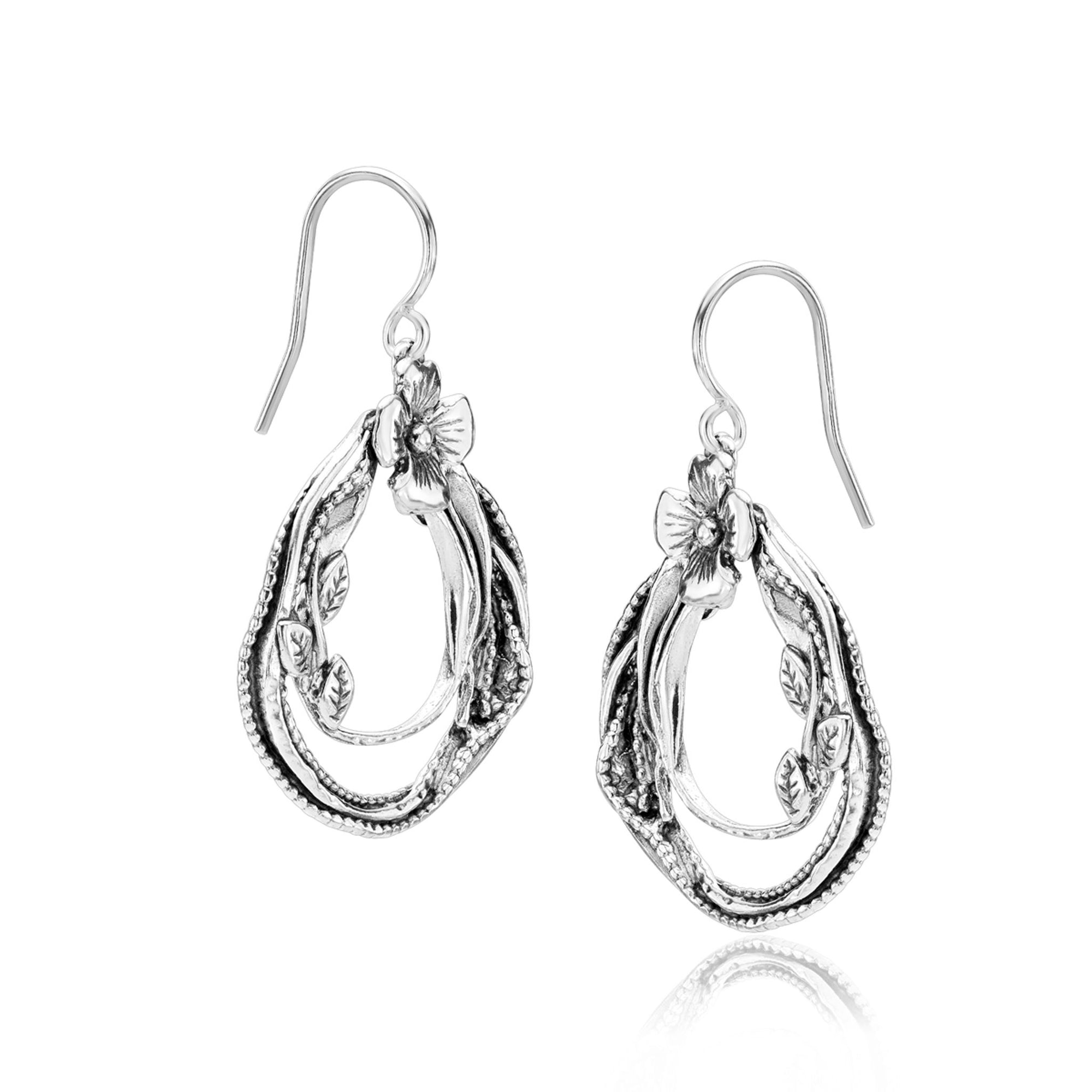Sterling Silver Floral Wire Wrap Earrings