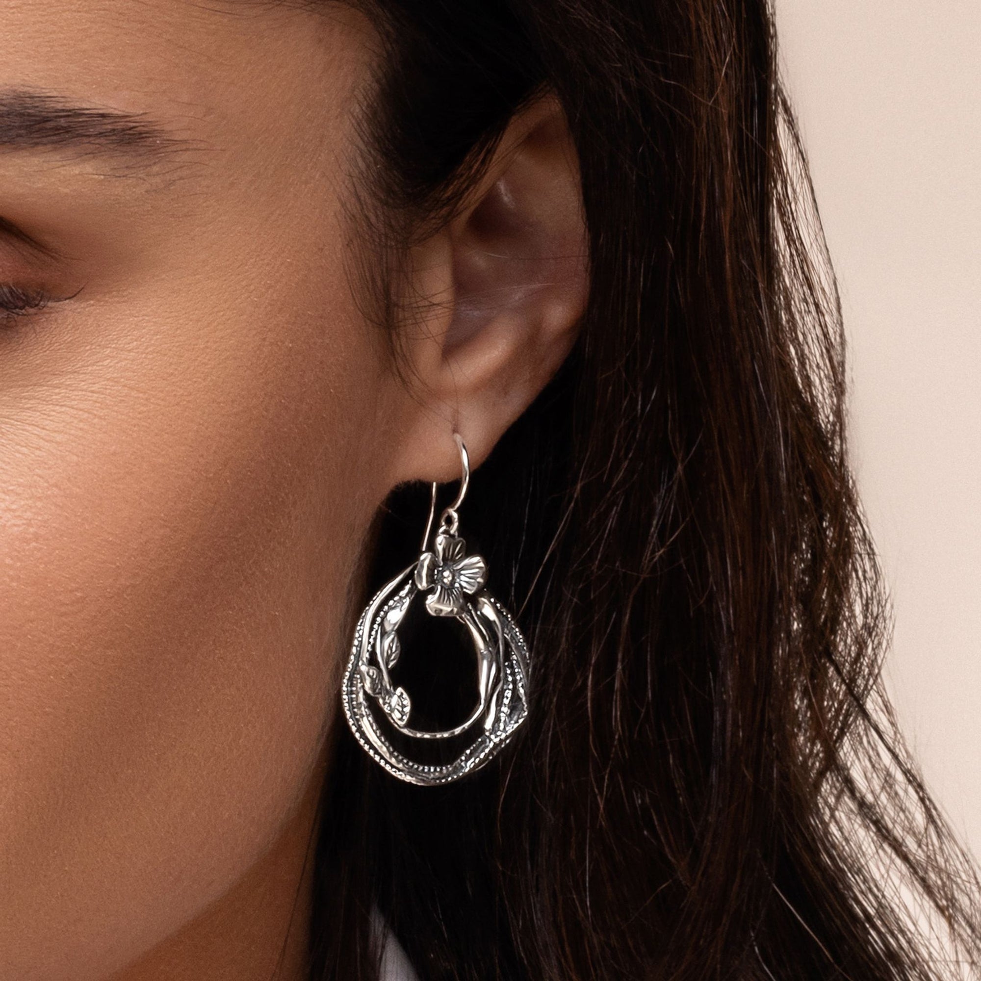 Sterling Silver Floral Wire Wrap Earrings