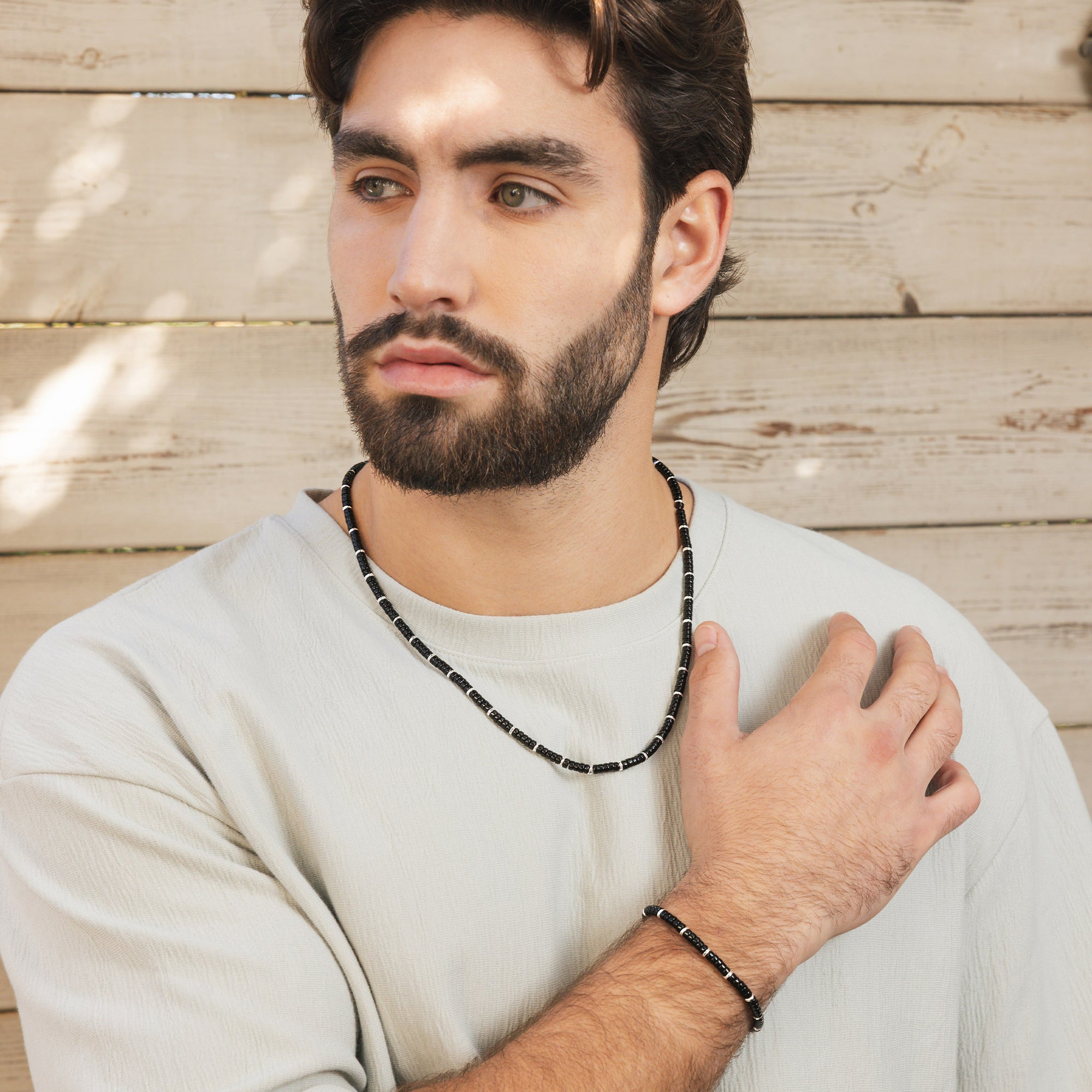 Sterling Silver Onyx Beaded Bracelet