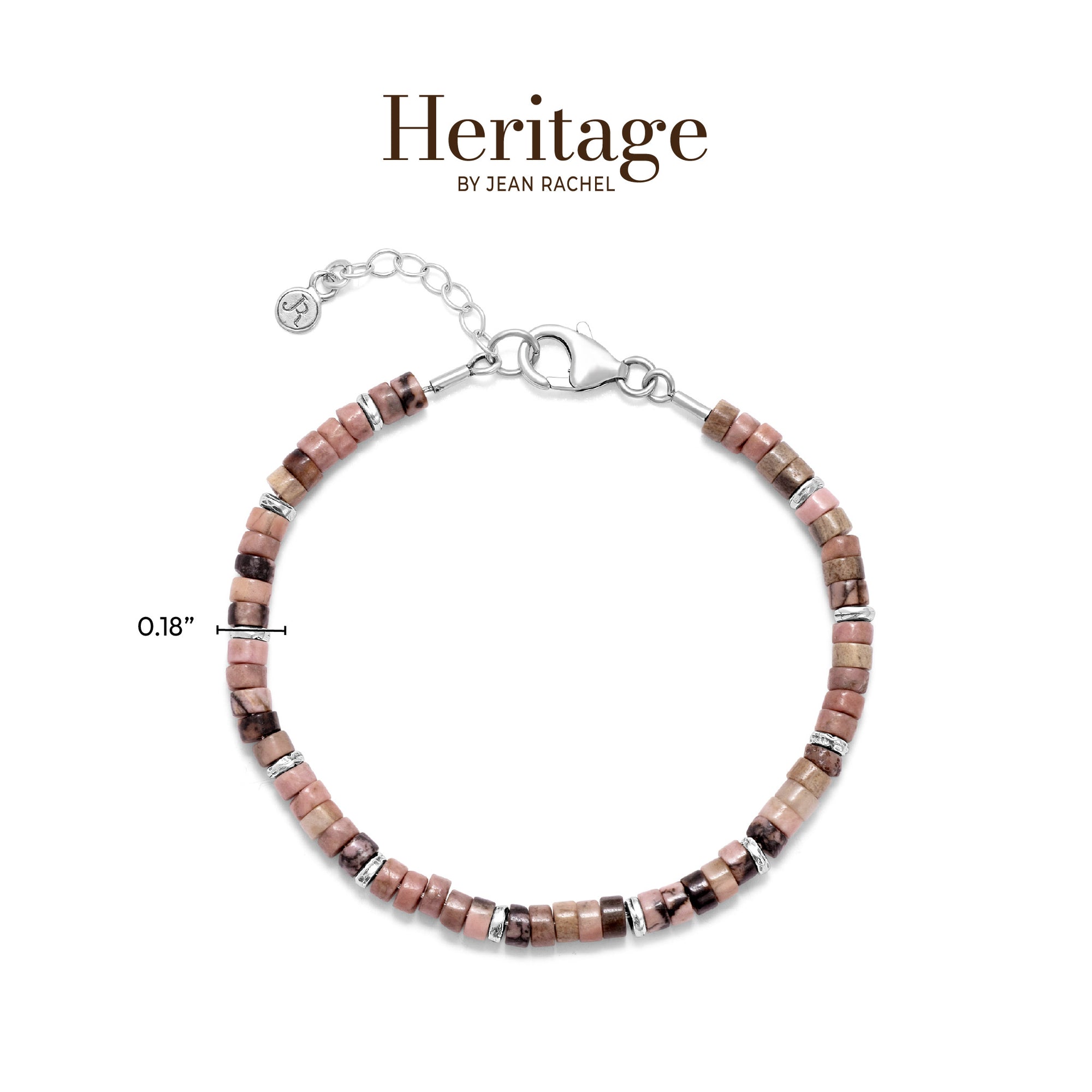 Sterling Silver Rhodonite Beaded Bracelet