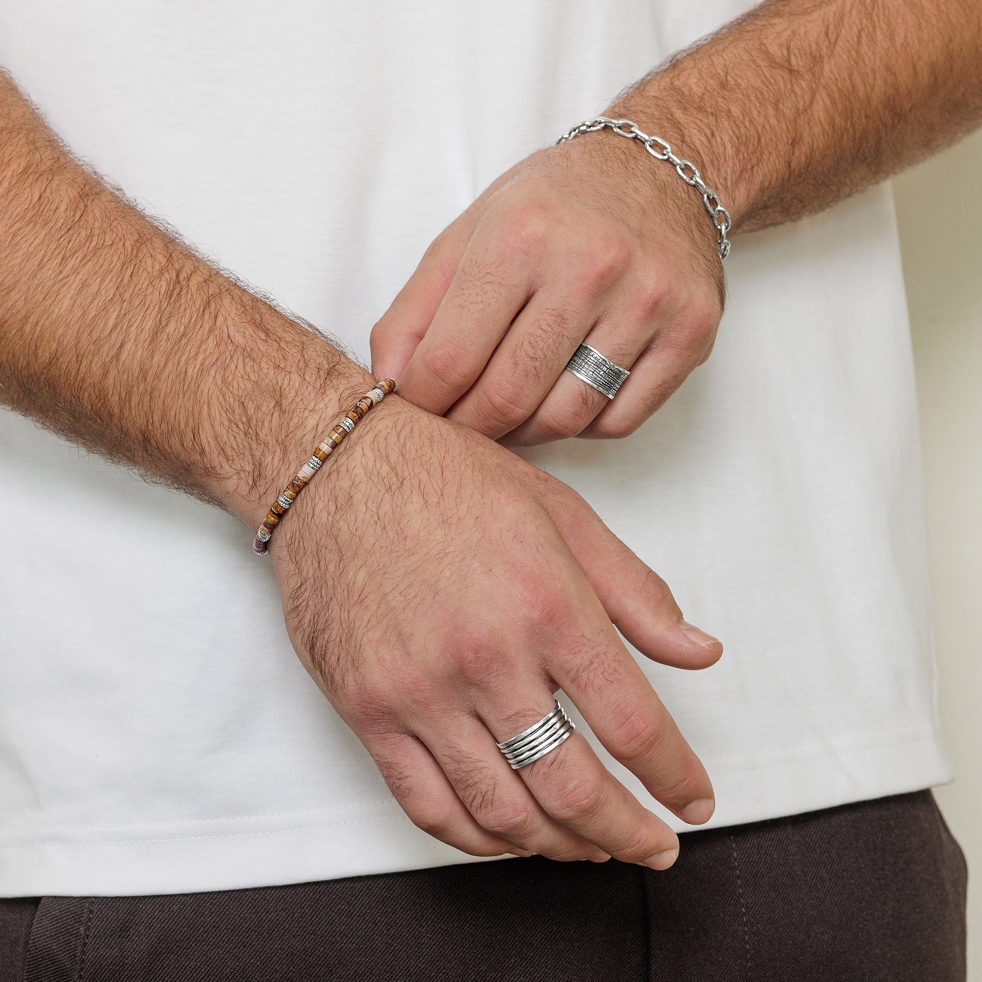 Sterling Silver Granule and Jasper Bead Bracelet