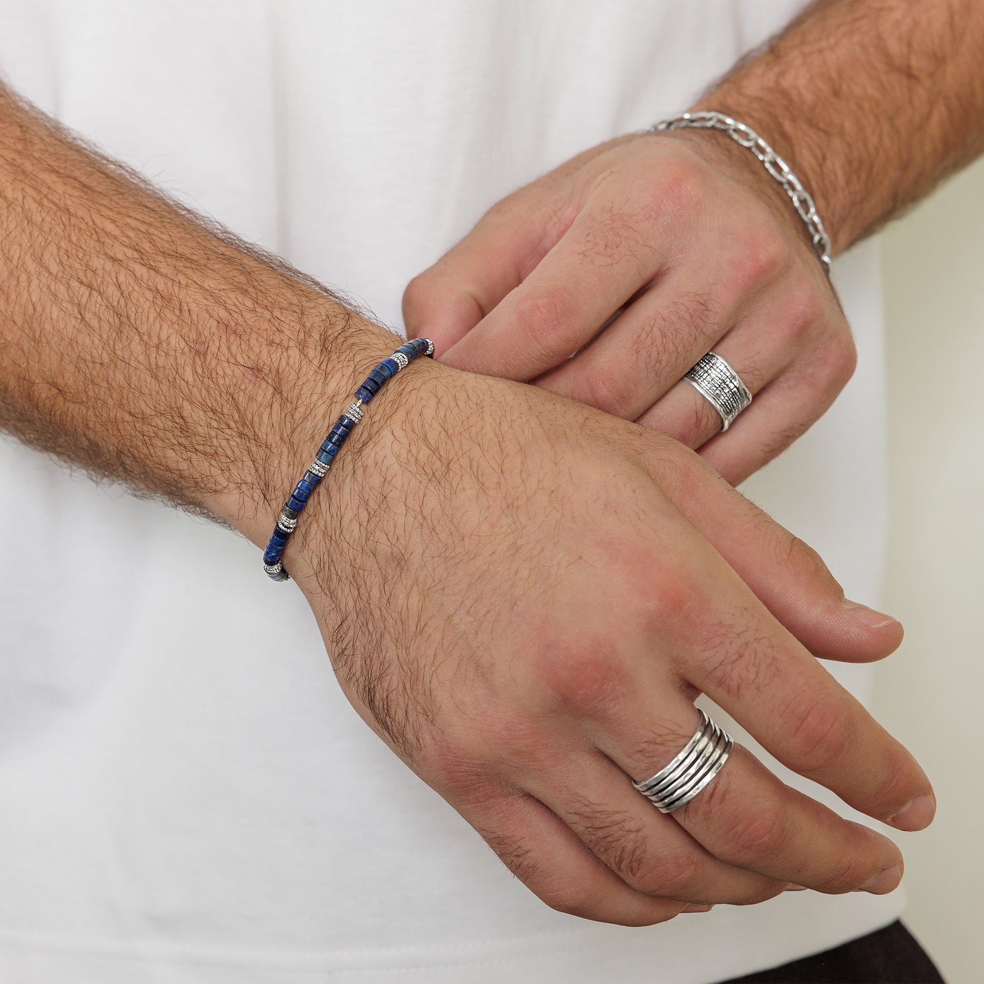 Sterling Silver Granule and Lapis Bead Bracelet