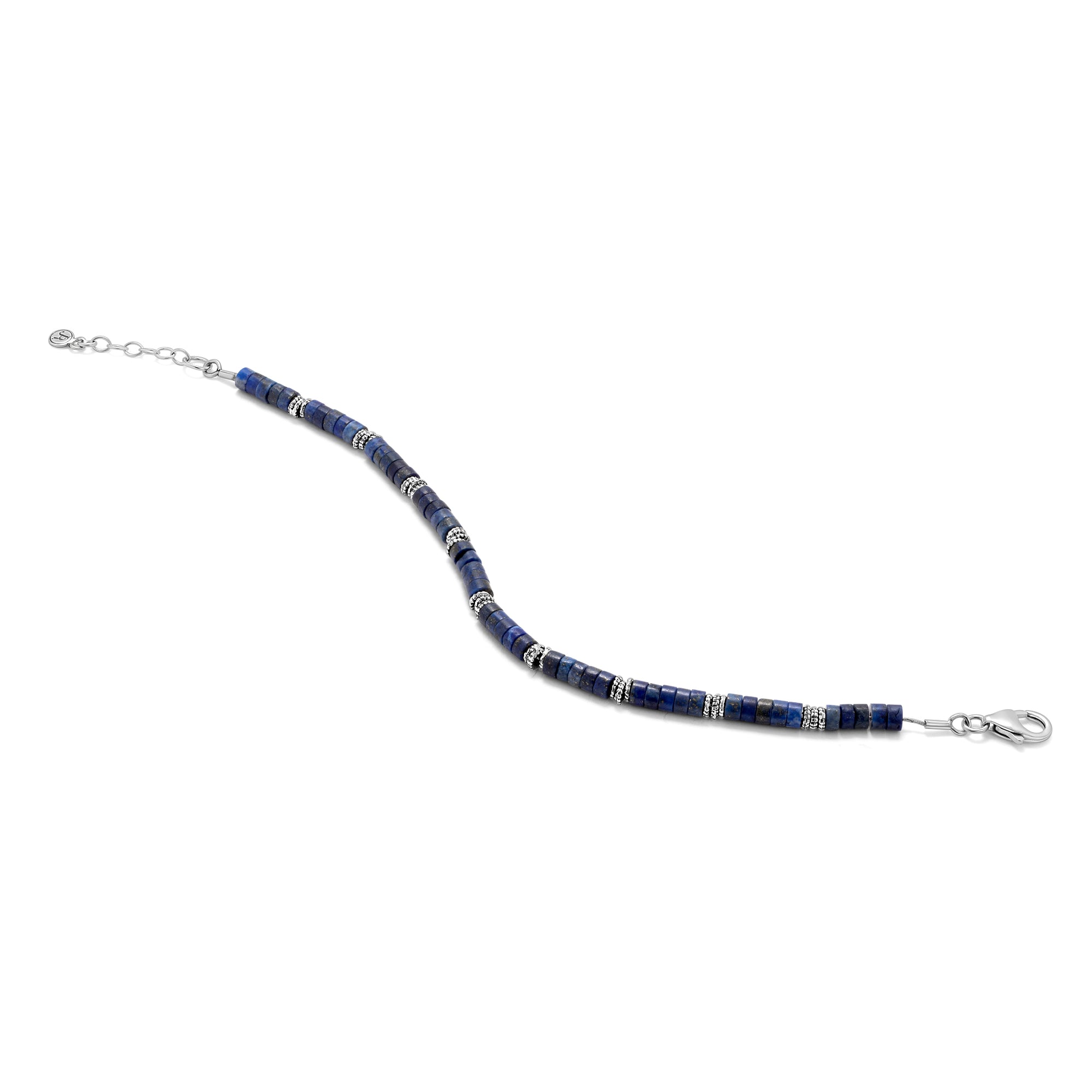 Sterling Silver Granule and Lapis Bead Bracelet