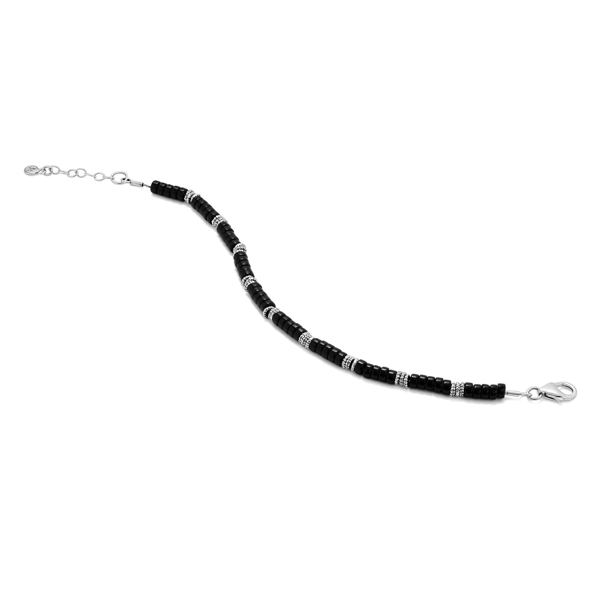 Sterling Silver Granule and Onyx Bead Bracelet