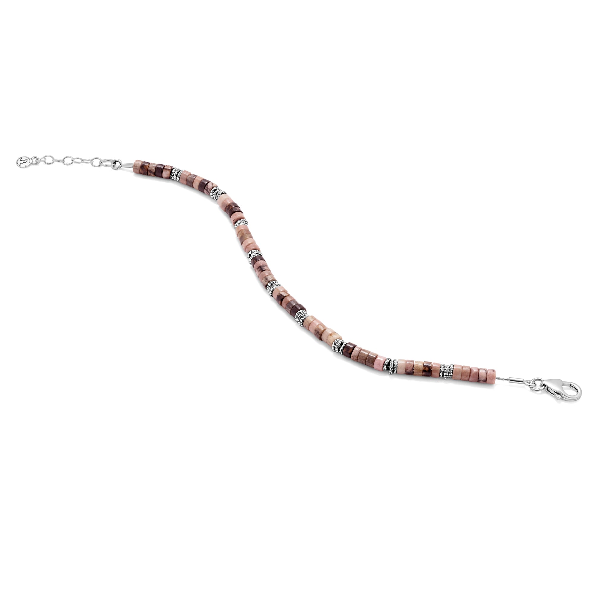 Sterling Silver Granule and Rhodonite Bead Bracelet