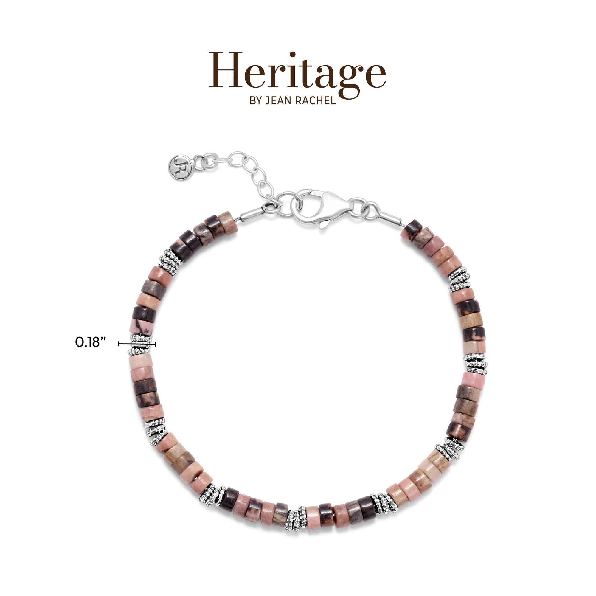 Sterling Silver Granule and Rhodonite Bead Bracelet