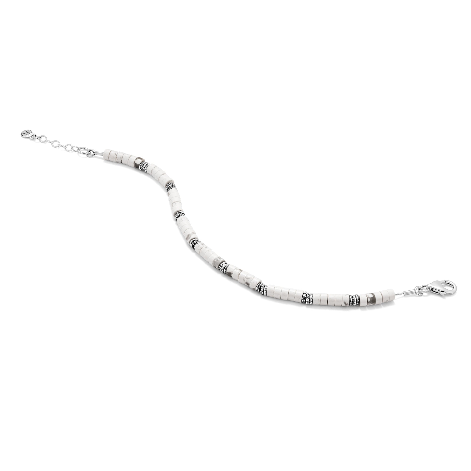 Sterling Silver Granule and White Turquoise Bead Bracelet