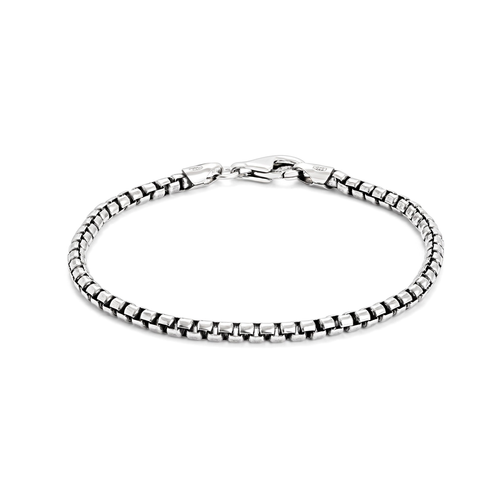 Sterling Silver Stacked Chain Bracelets with Lapis